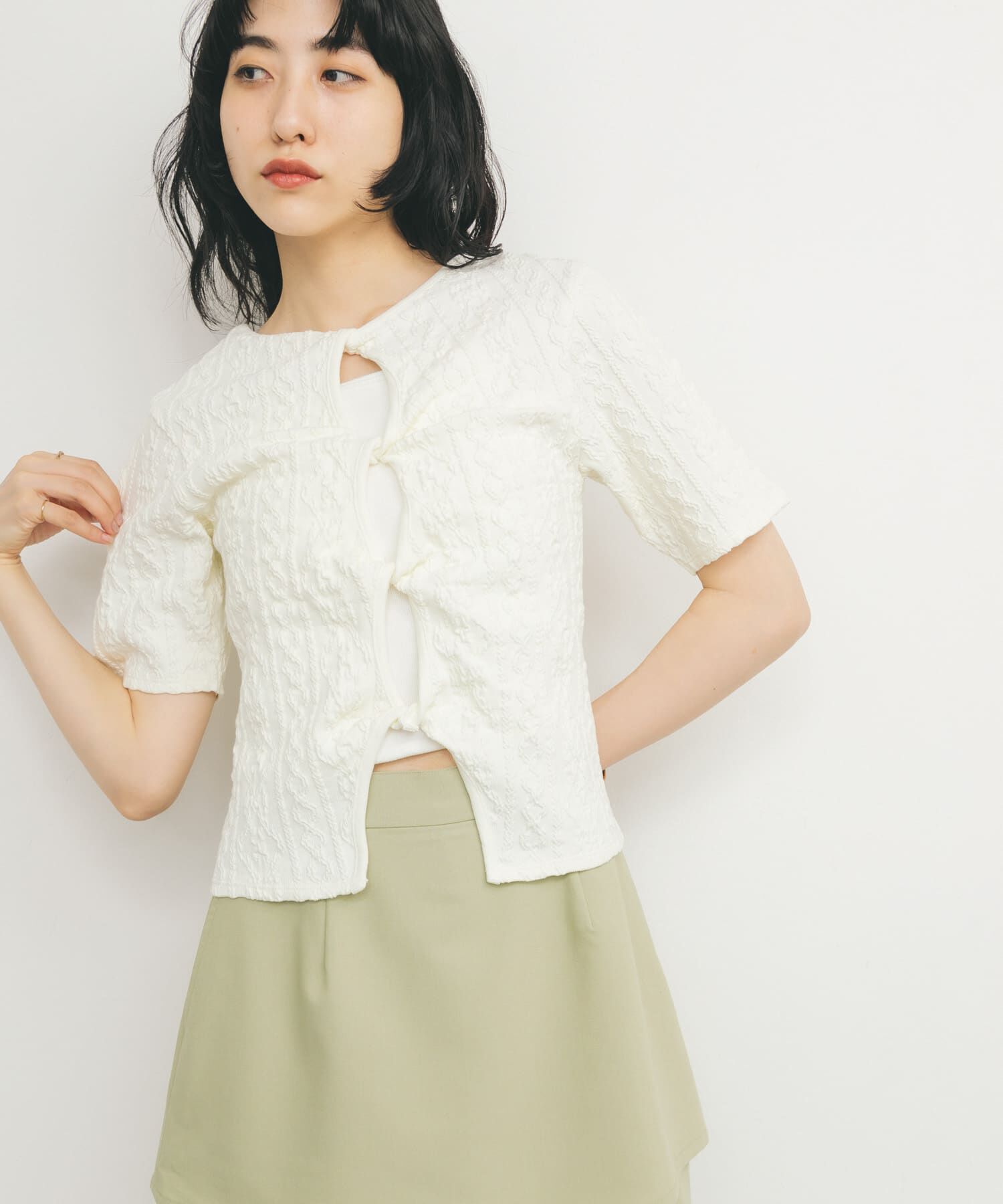  「2WAYケーブルジャカードトップス」|Tシャツ・カットソー|