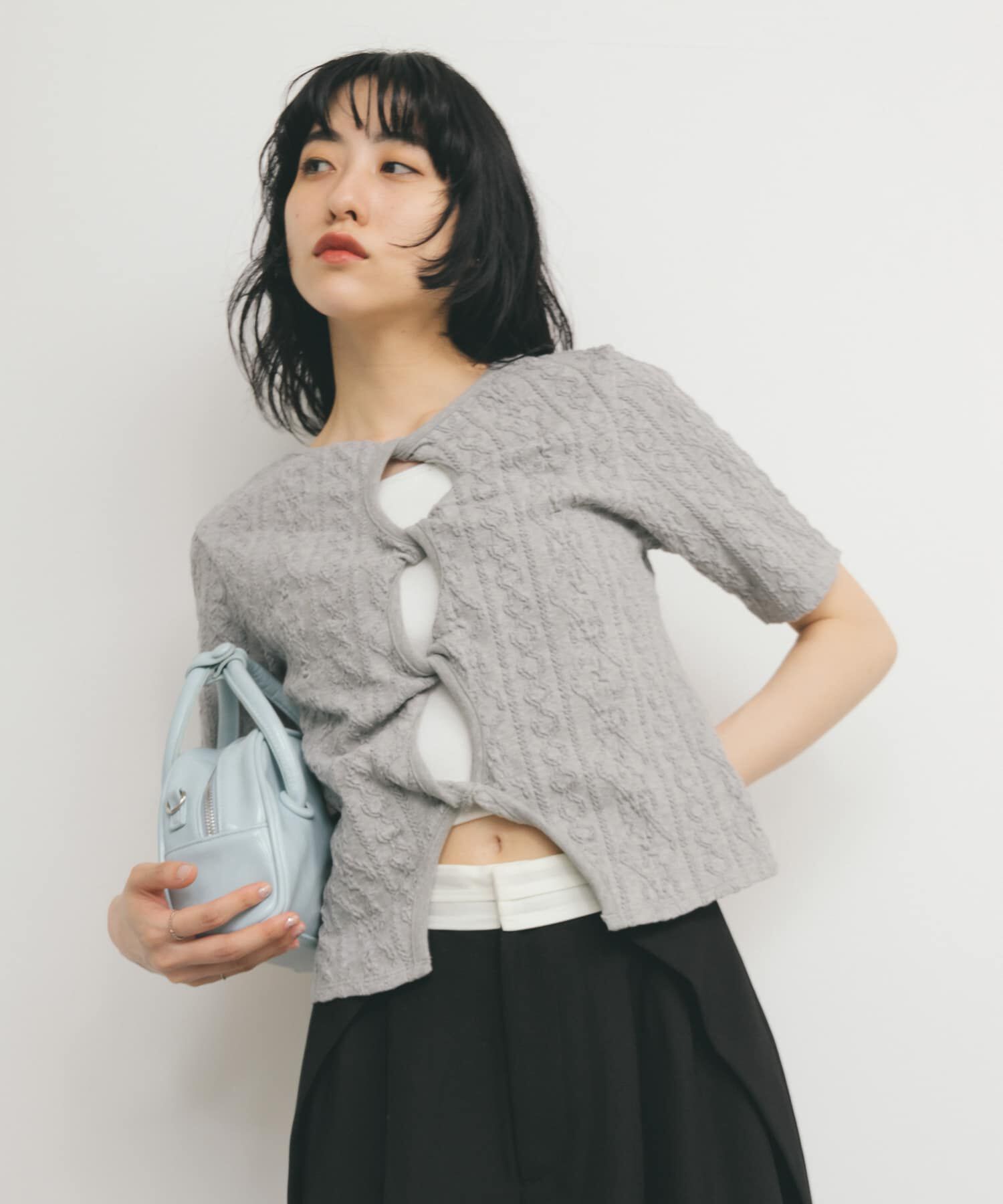  「2WAYケーブルジャカードトップス」|Tシャツ・カットソー|グレー系その他