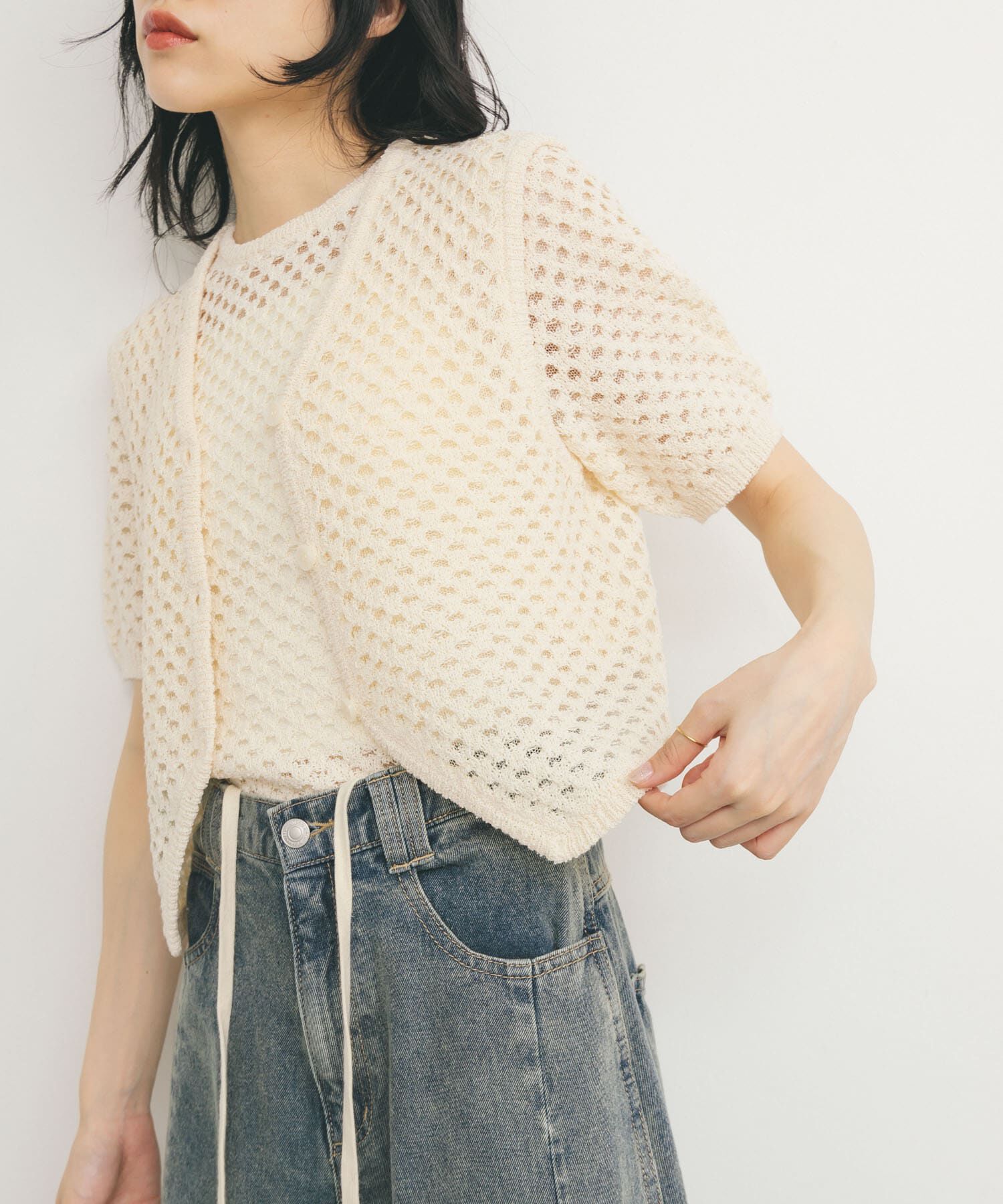  「ループヤーンメッシュベスト」|ベスト・ジレ|アイボリー