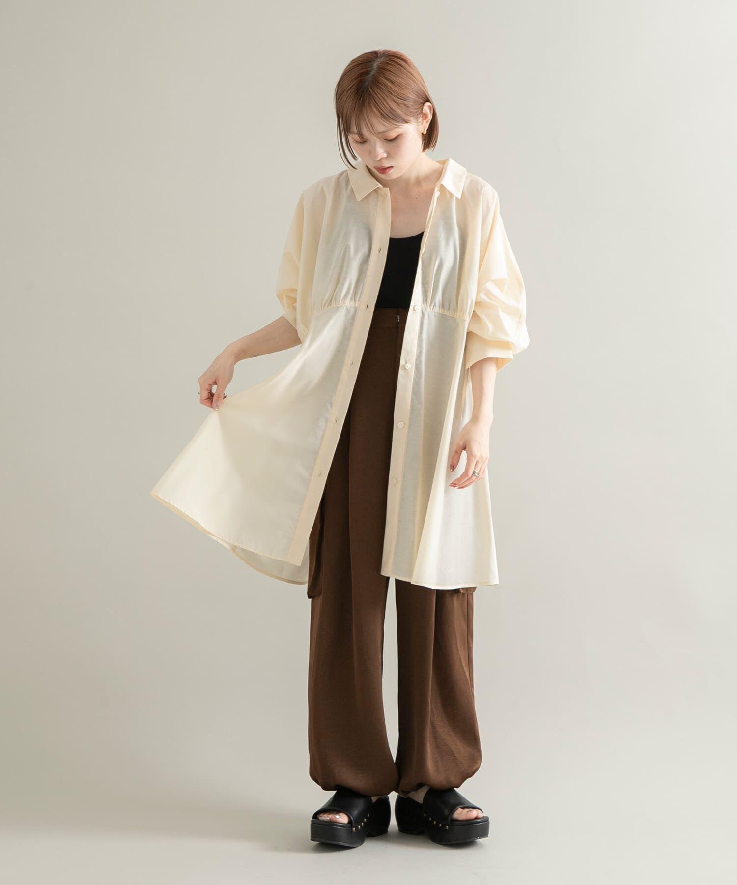  「カーブギャザーミニワンピース」|ワンピース|