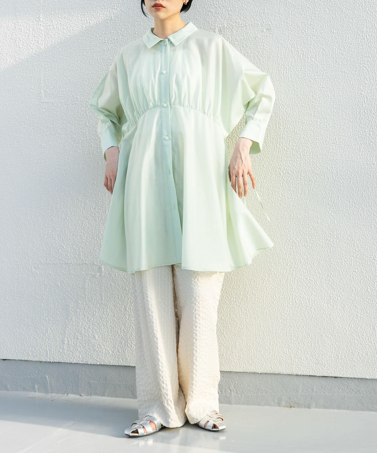  「カーブギャザーミニワンピース」|ワンピース|グリーン系その他