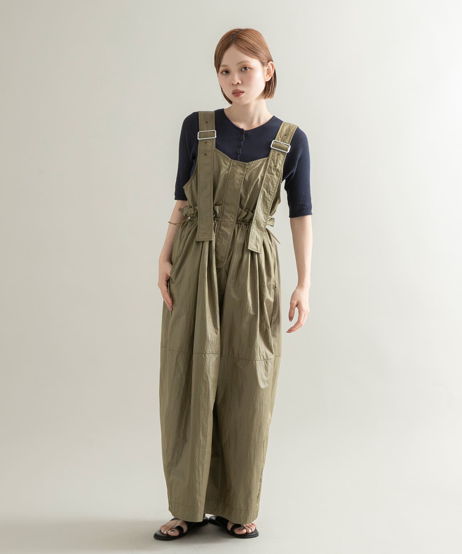  「ミリタリージャンパースカート」|ワンピース|カーキ