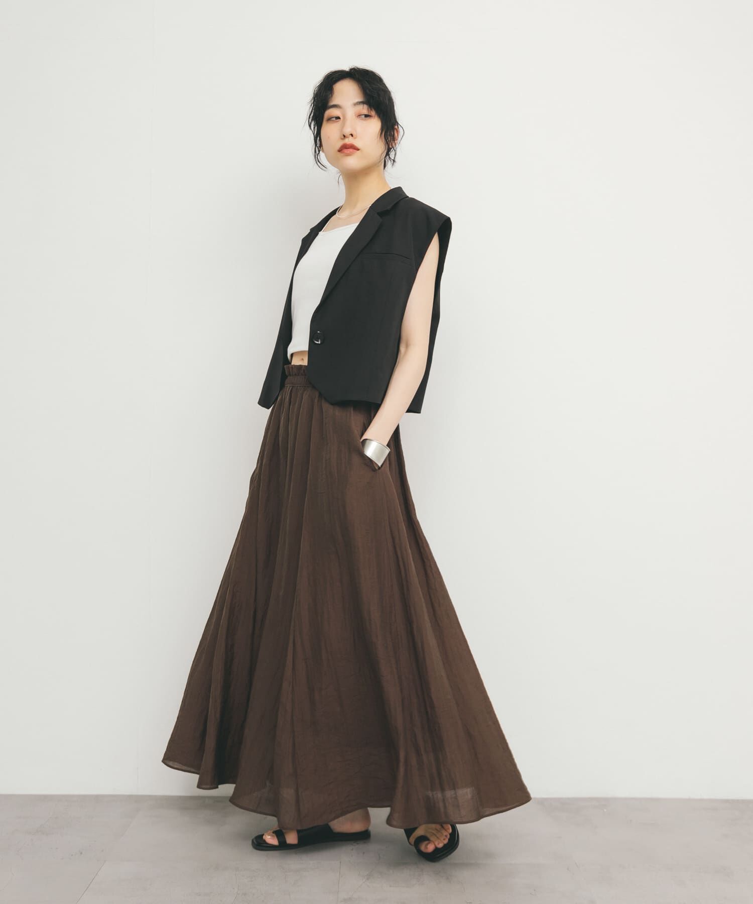  「ルーズテーラードベスト」|ノーカラーコート|