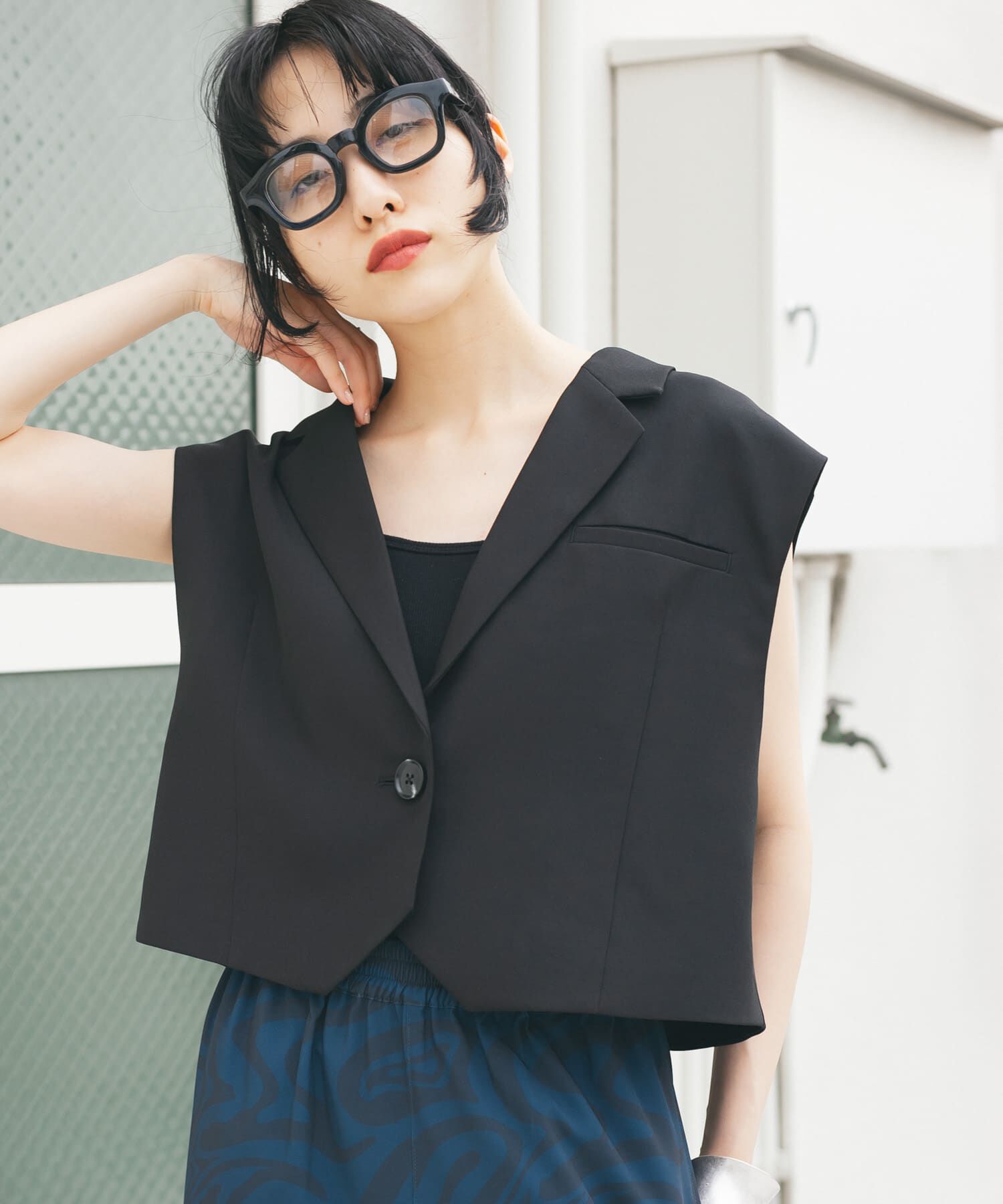  「ルーズテーラードベスト」|ノーカラーコート|