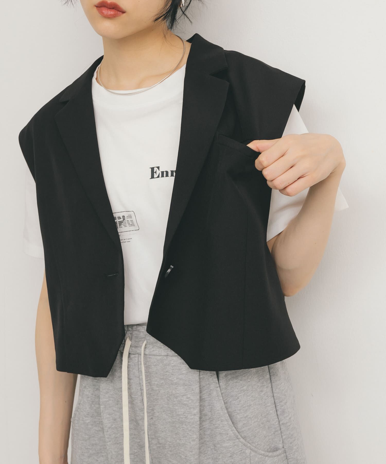  「ルーズテーラードベスト」|ノーカラーコート|