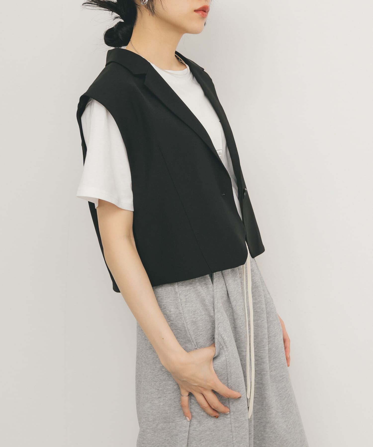  「ルーズテーラードベスト」|ノーカラーコート|