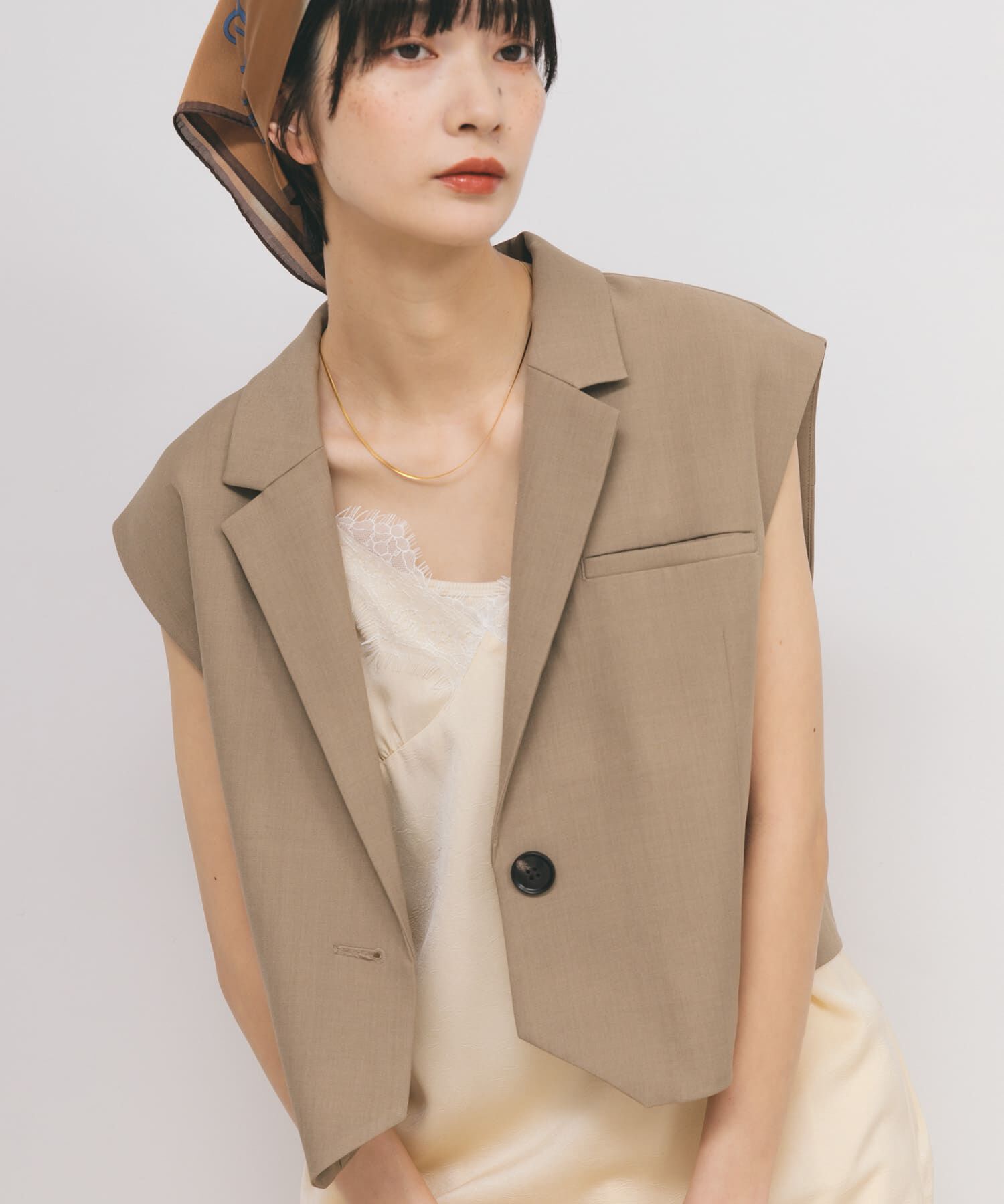  「ルーズテーラードベスト」|ノーカラーコート|