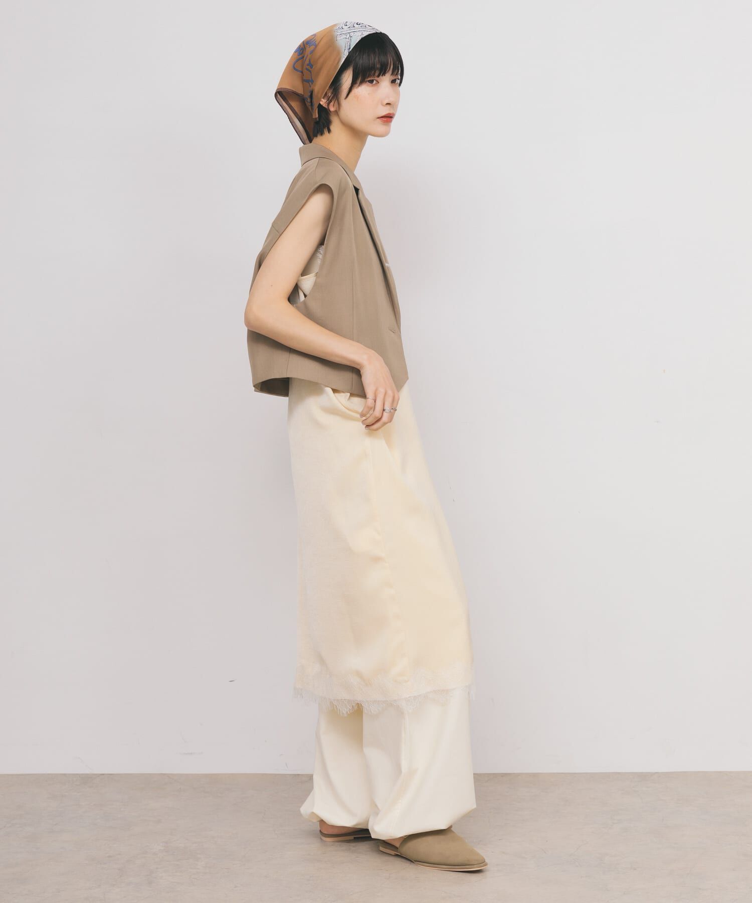  「ルーズテーラードベスト」|ノーカラーコート|