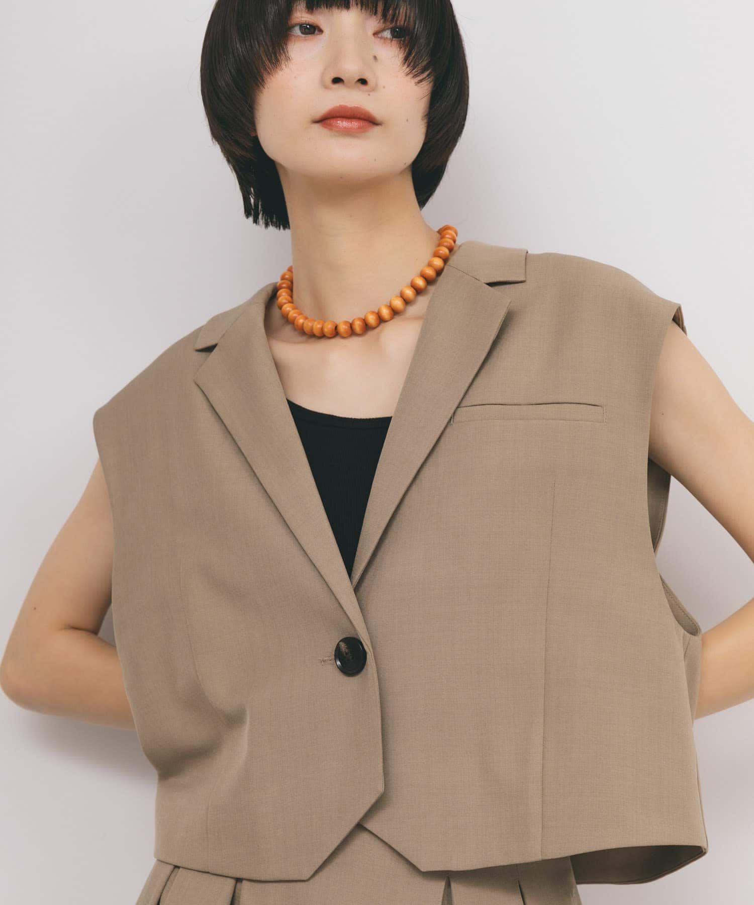  「ルーズテーラードベスト」|ノーカラーコート|