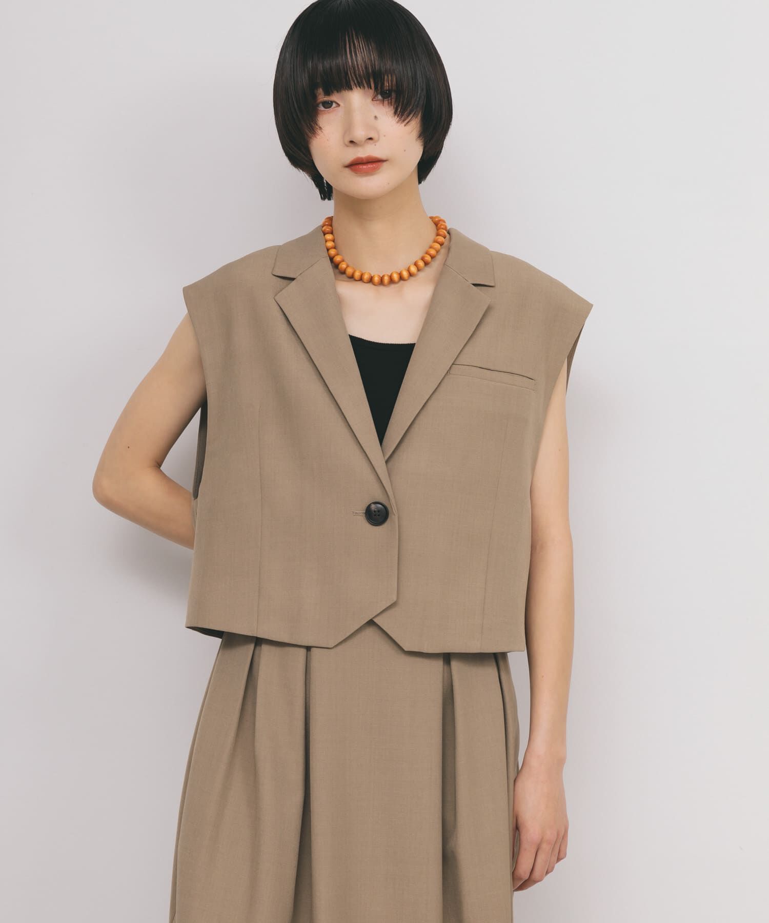  「ルーズテーラードベスト」|ノーカラーコート|