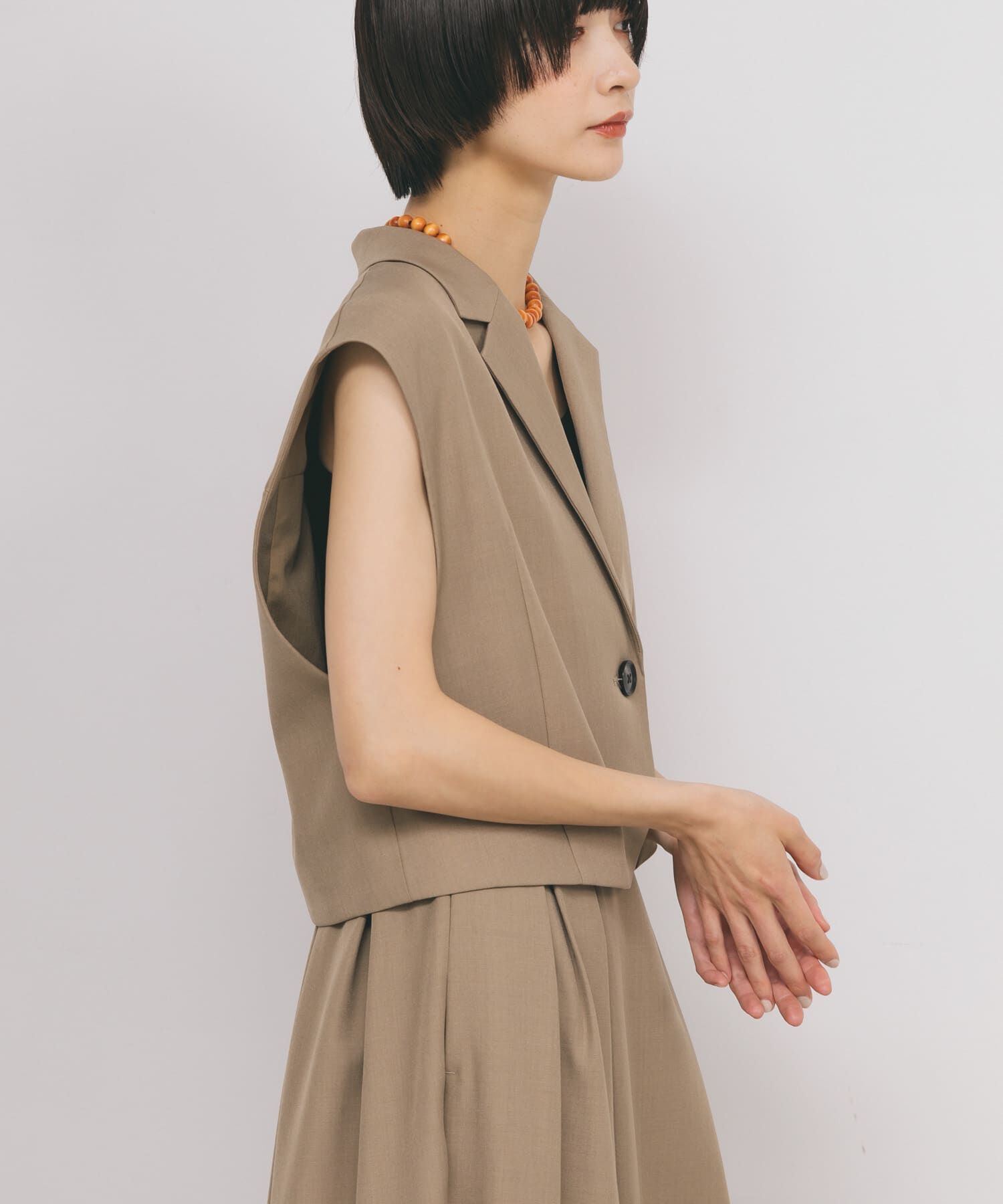  「ルーズテーラードベスト」|ノーカラーコート|