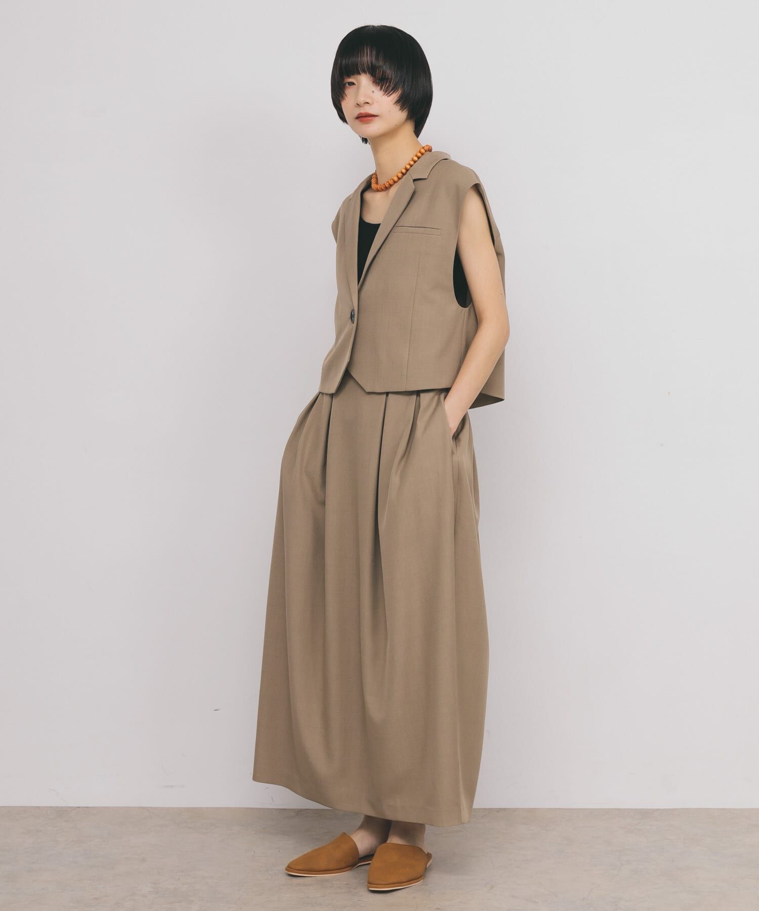  「ルーズテーラードベスト」|ノーカラーコート|