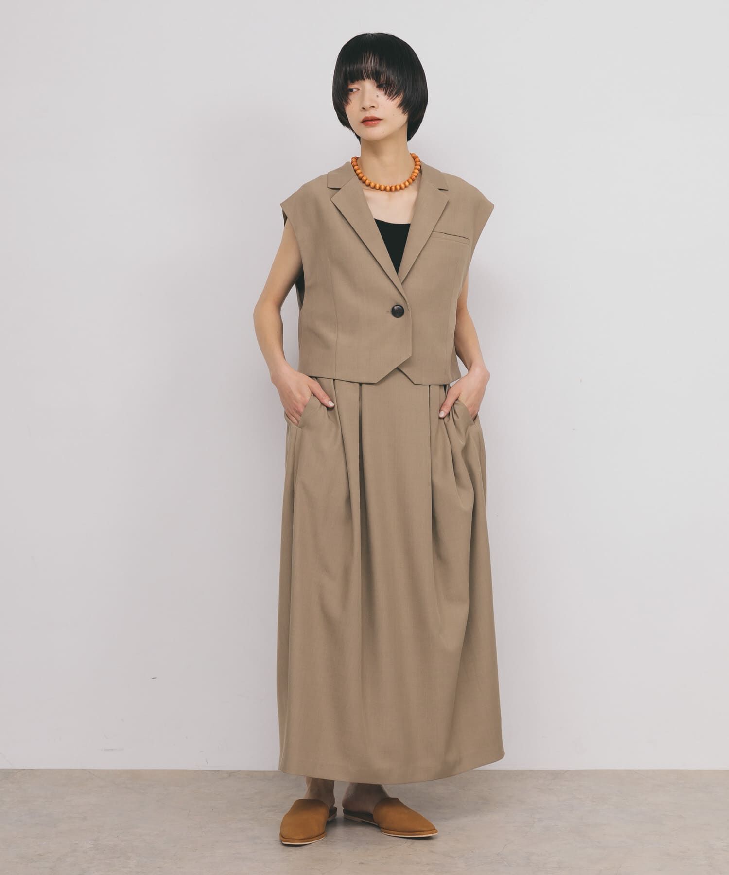  「ルーズテーラードベスト」|ノーカラーコート|