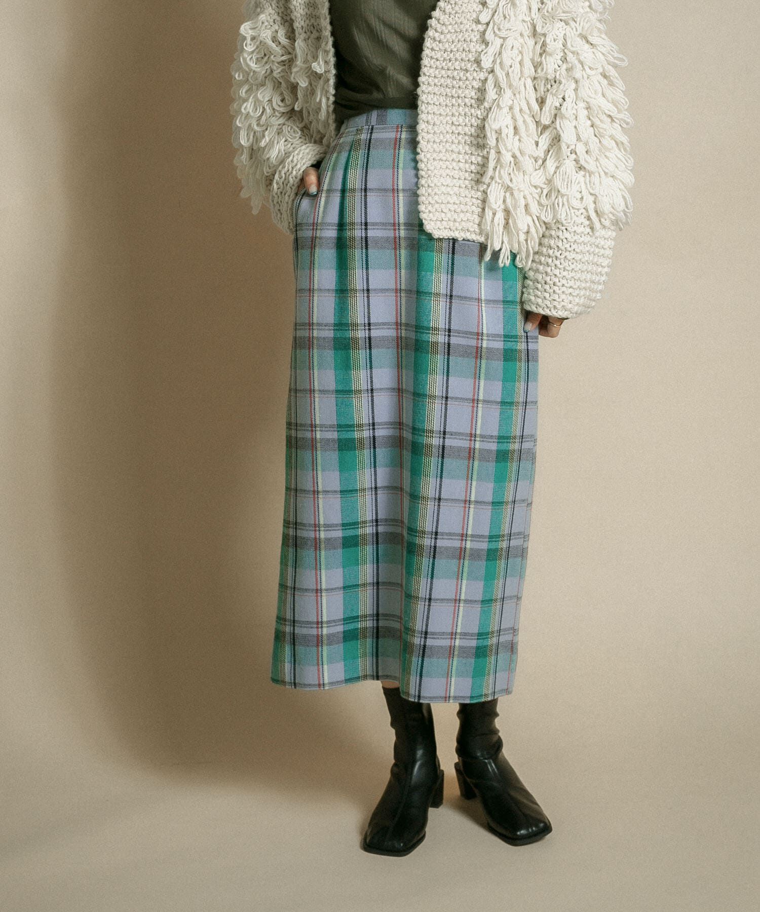  「チェックIラインミディスカート」|スカート|