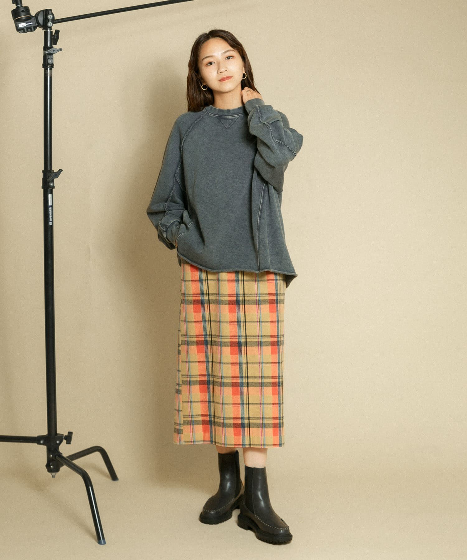  「チェックIラインミディスカート」|スカート|