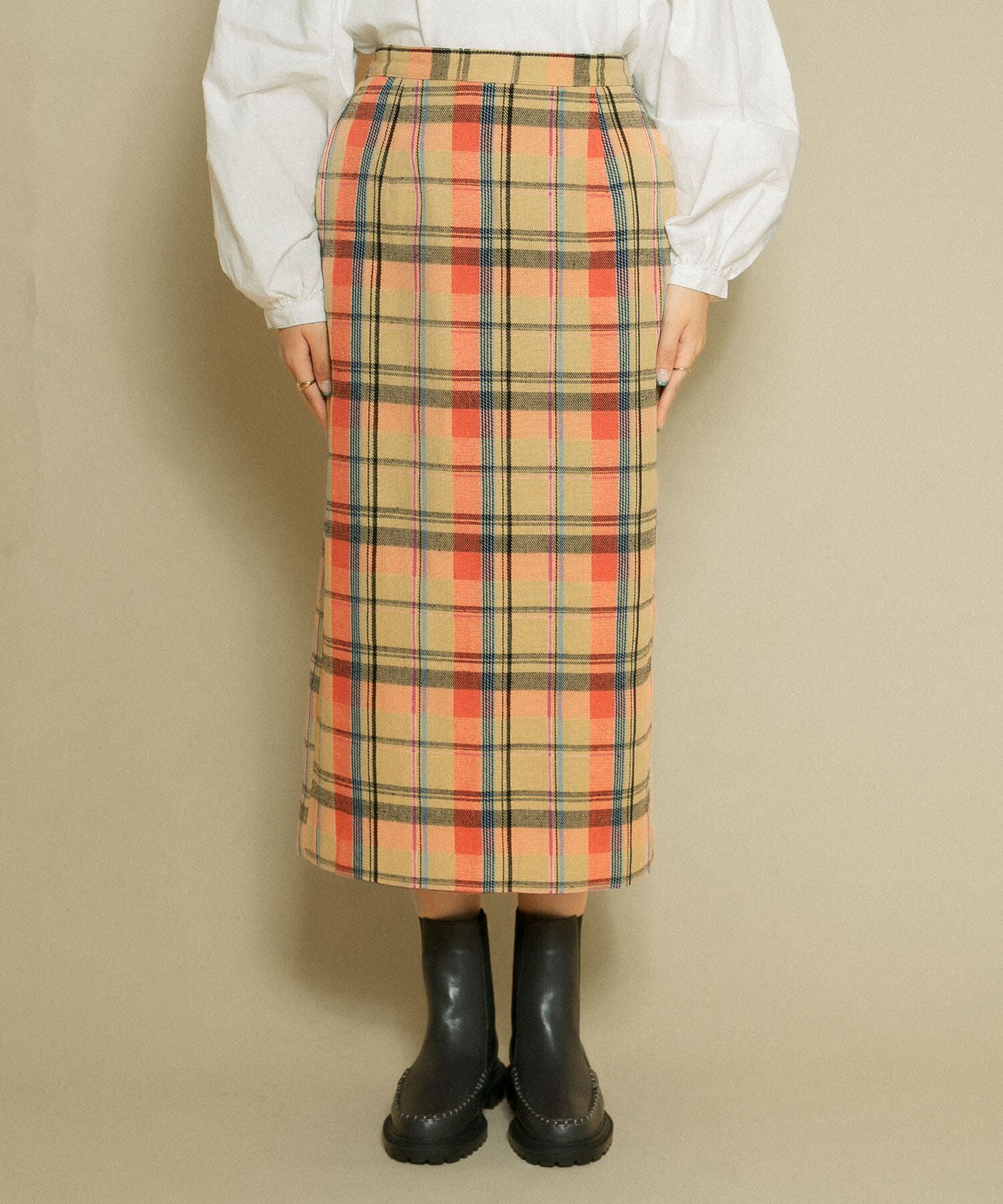  「チェックIラインミディスカート」|スカート|