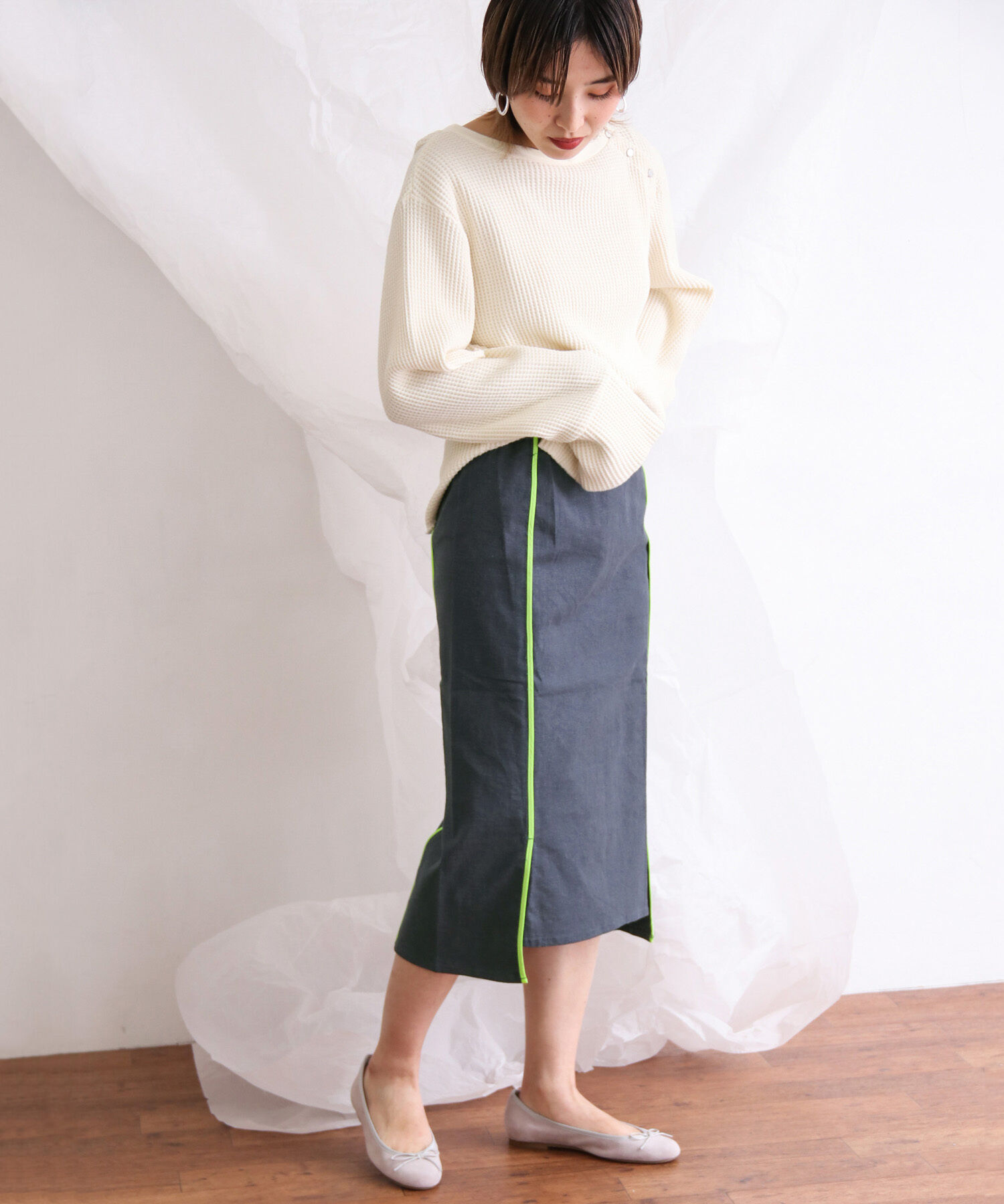  「カラーパイピングスカート」|スカート|