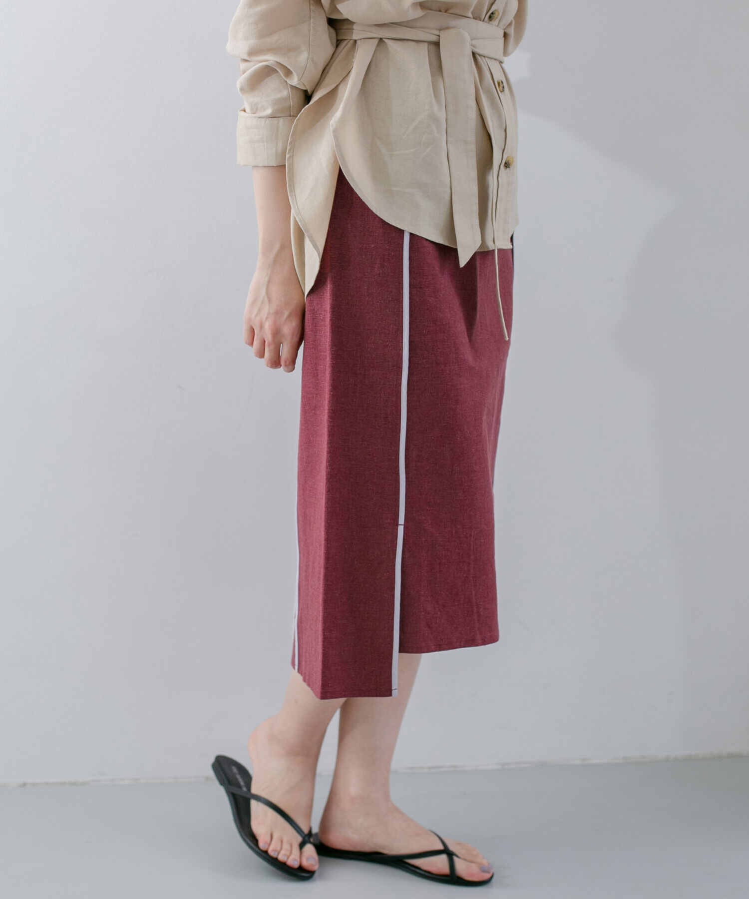 「カラーパイピングスカート」|スカート|ボルドー