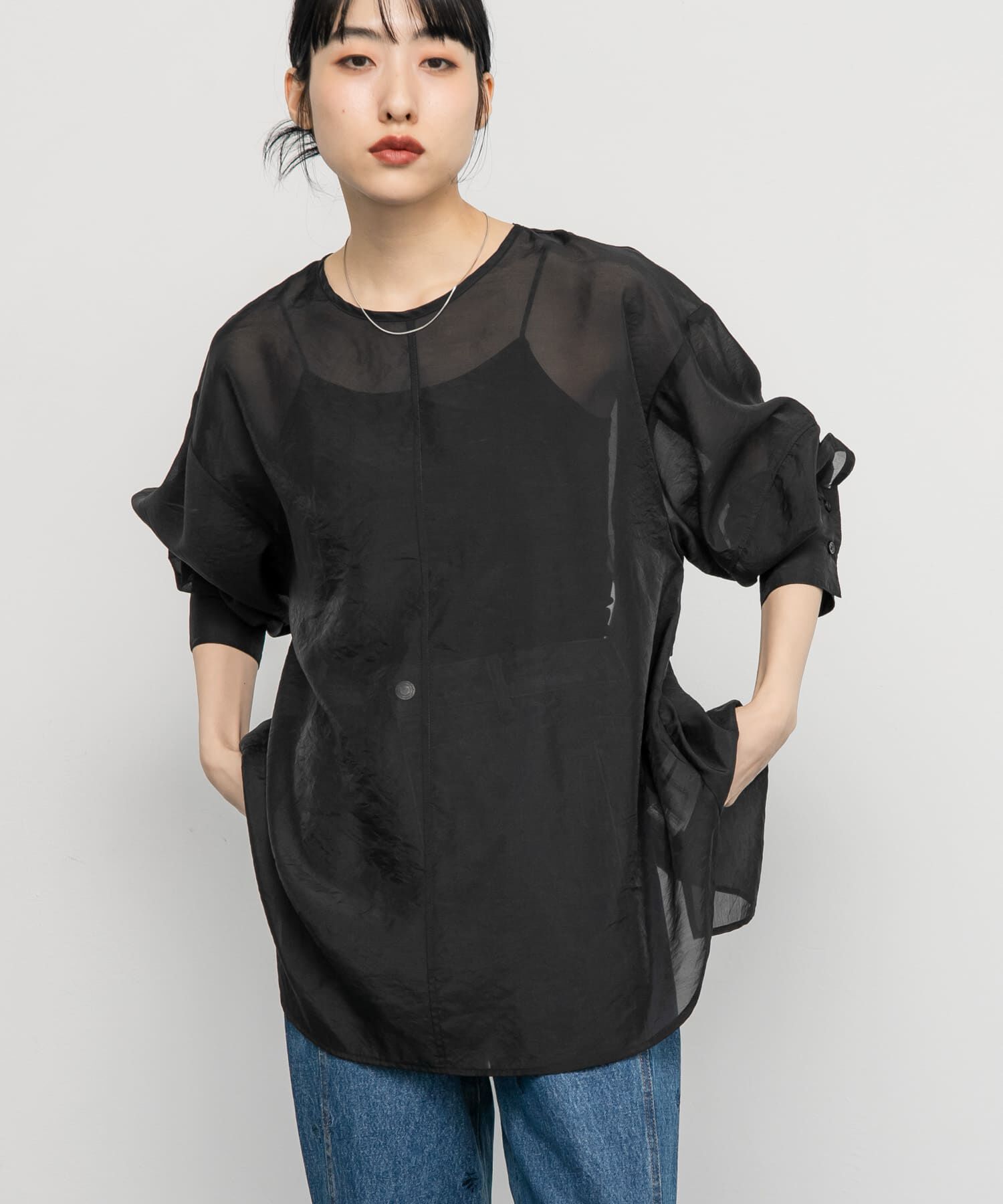  「バックデザインシアーブラウス」|シャツ・ブラウス|ブラック