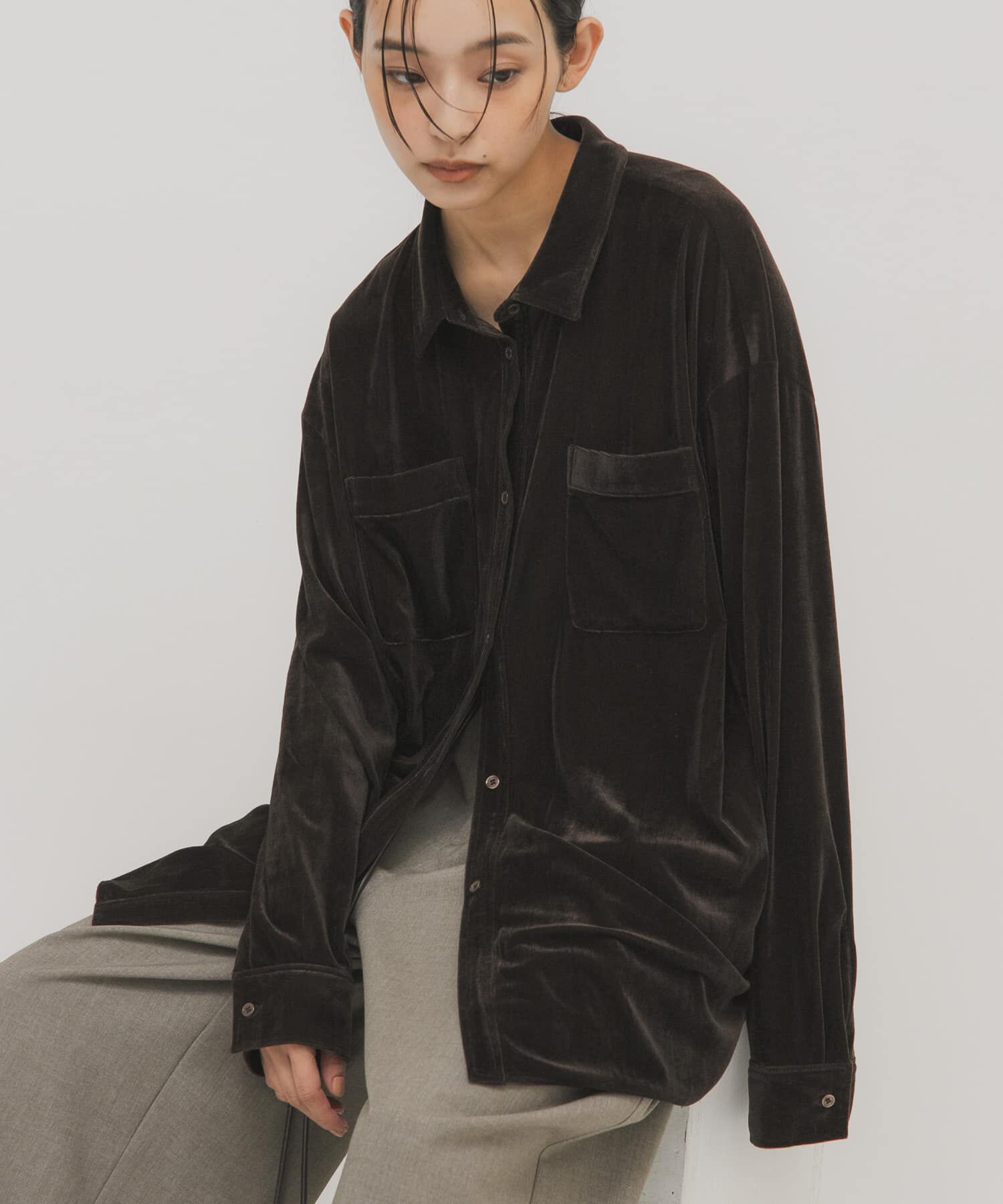  「シアーベロアルーズシャツ」|シャツ・ブラウス|ダークブラウン