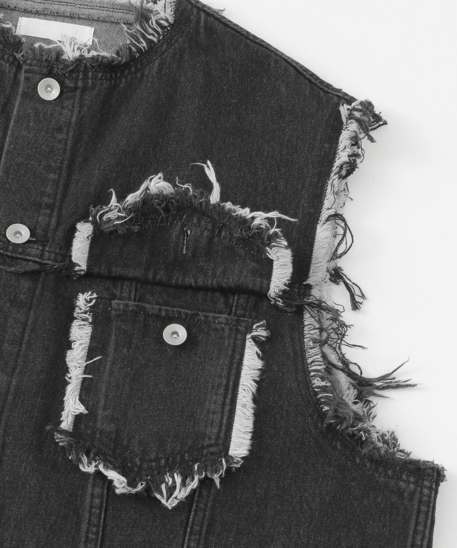 SENSE OF PLACE by URBAN RESEARCH「デニムフリンジベスト」|デニムジャケット|