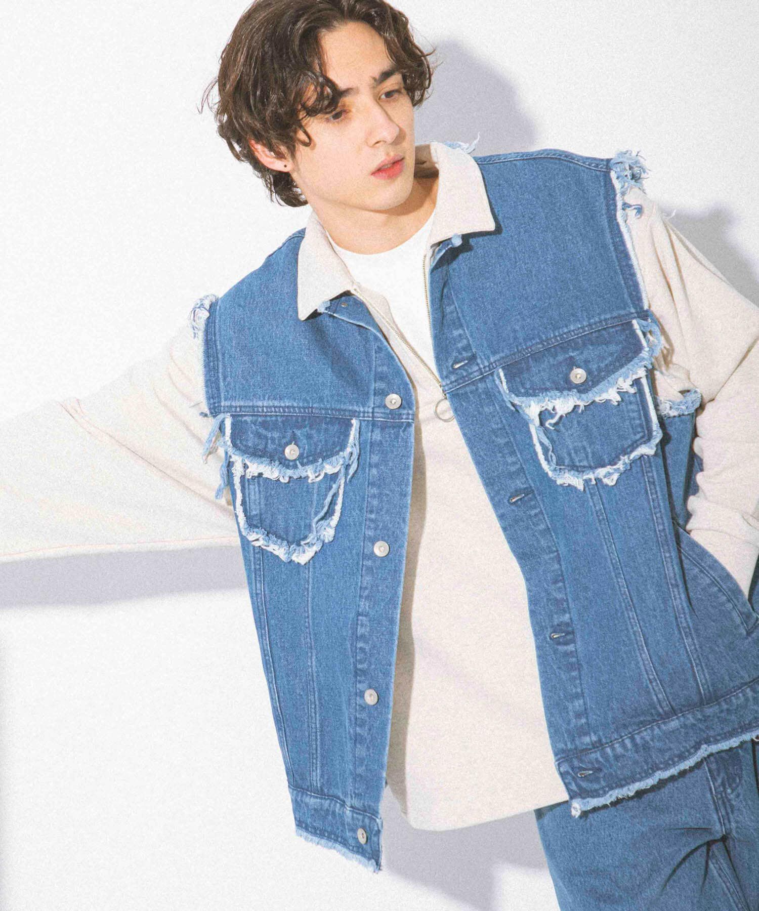 SENSE OF PLACE by URBAN RESEARCH「デニムフリンジベスト」|デニムジャケット|