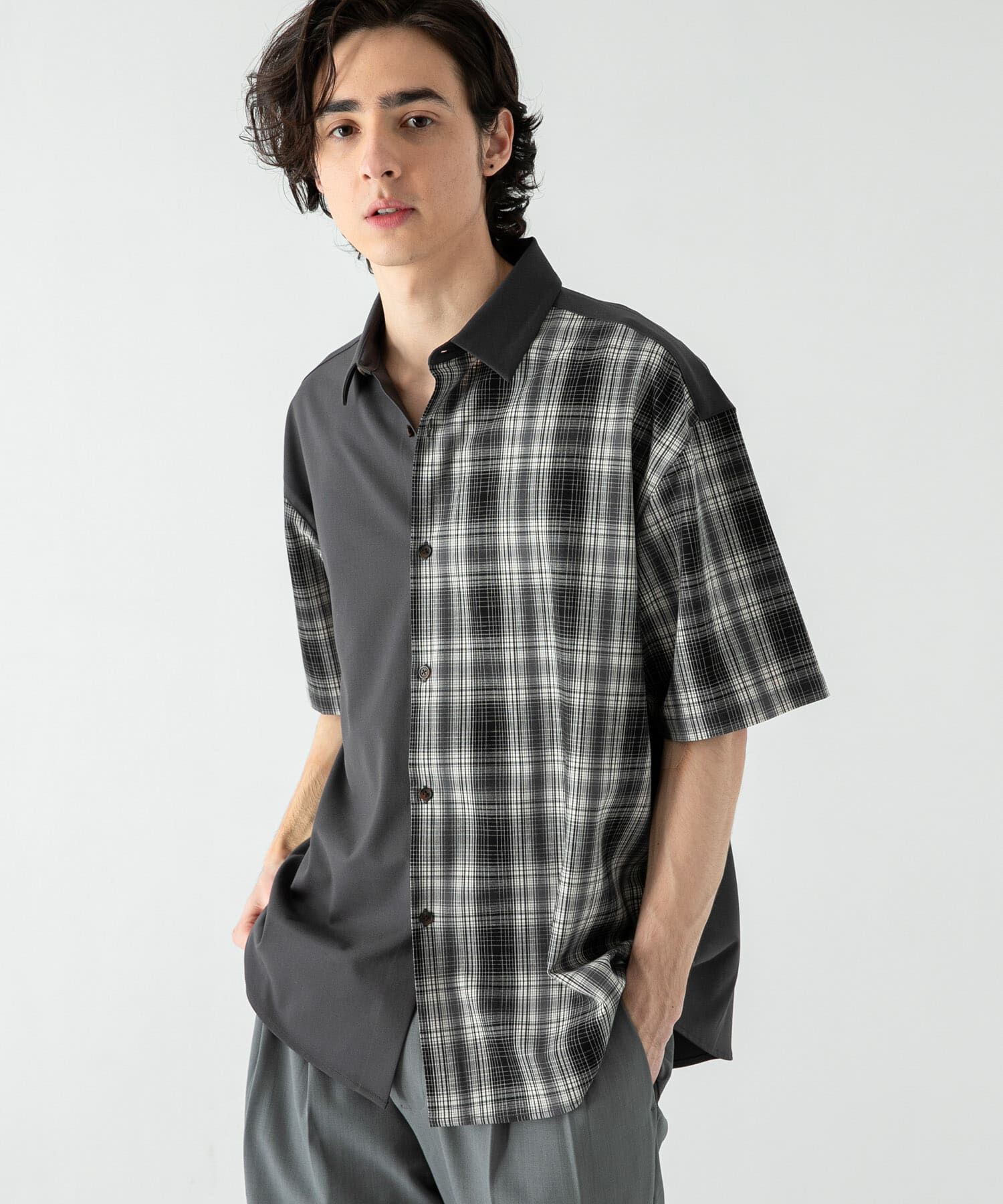 SENSE OF PLACE by URBAN RESEARCH「チェックブロックドルーズシャツ(5分袖)」|シャツ・ブラウス|