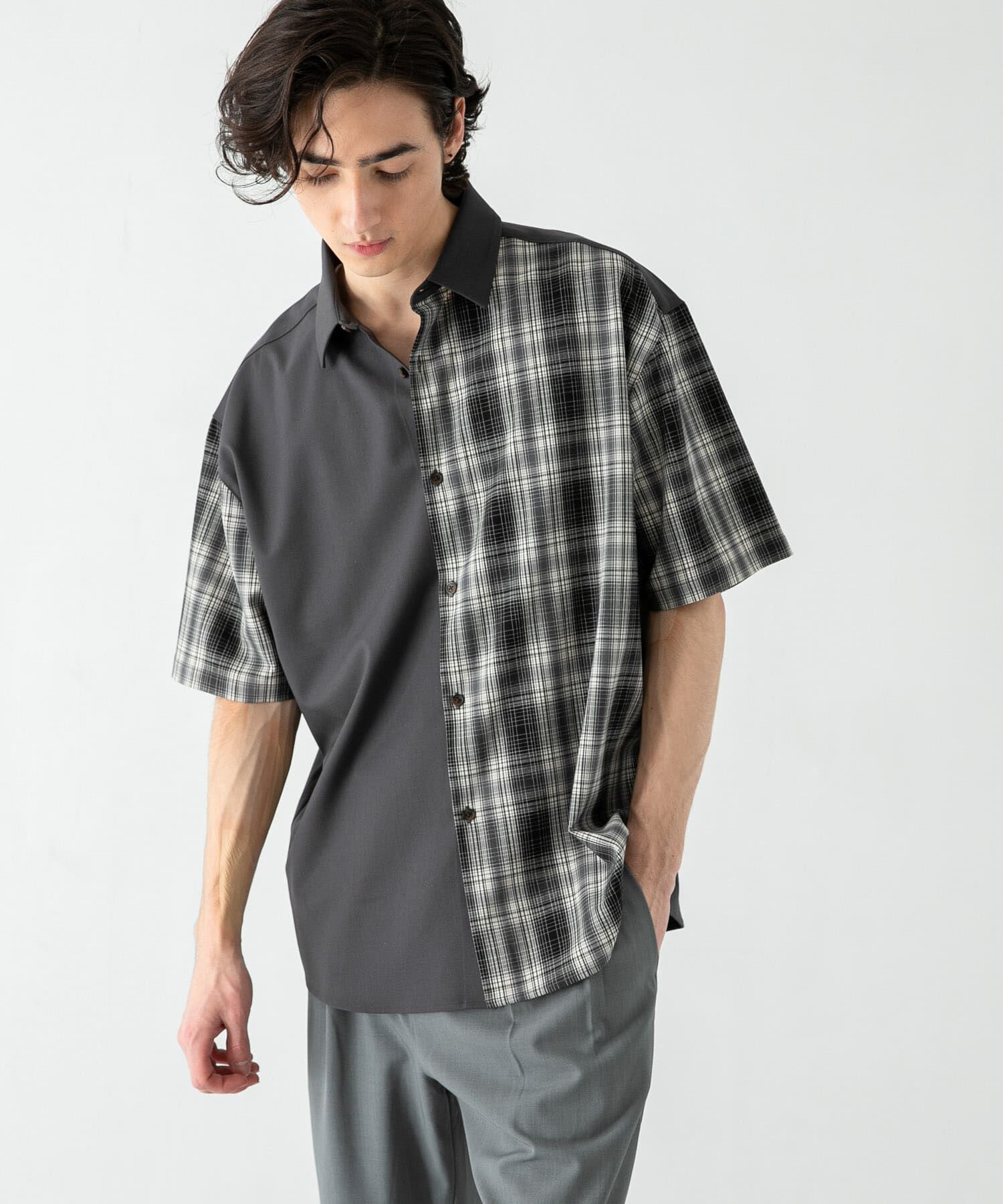 SENSE OF PLACE by URBAN RESEARCH「チェックブロックドルーズシャツ(5分袖)」|シャツ・ブラウス|