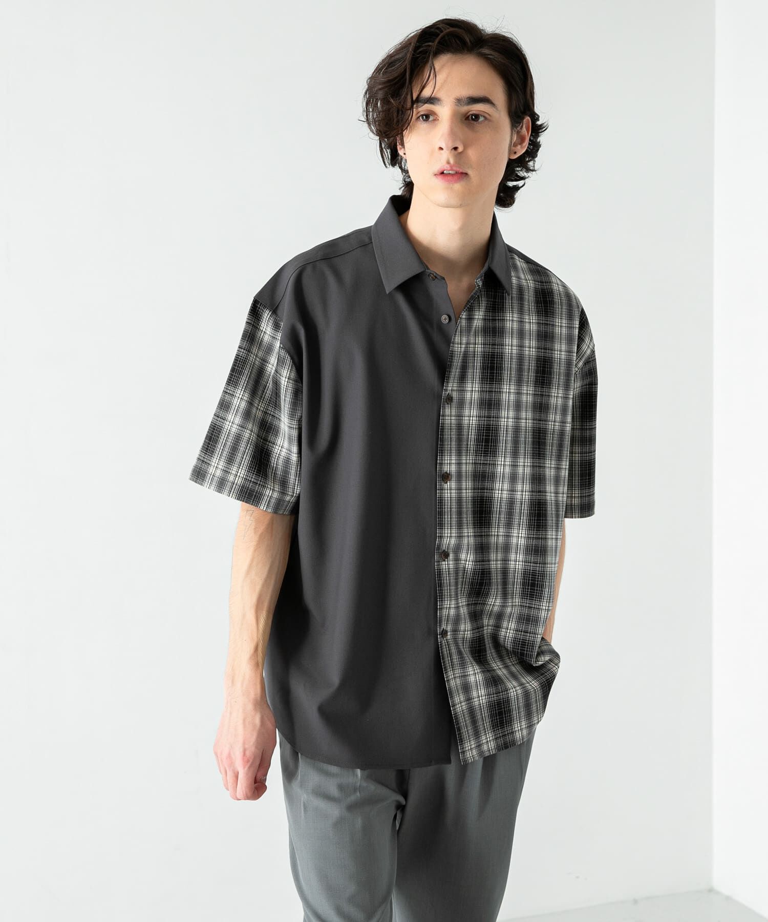 SENSE OF PLACE by URBAN RESEARCH「チェックブロックドルーズシャツ(5分袖)」|シャツ・ブラウス|