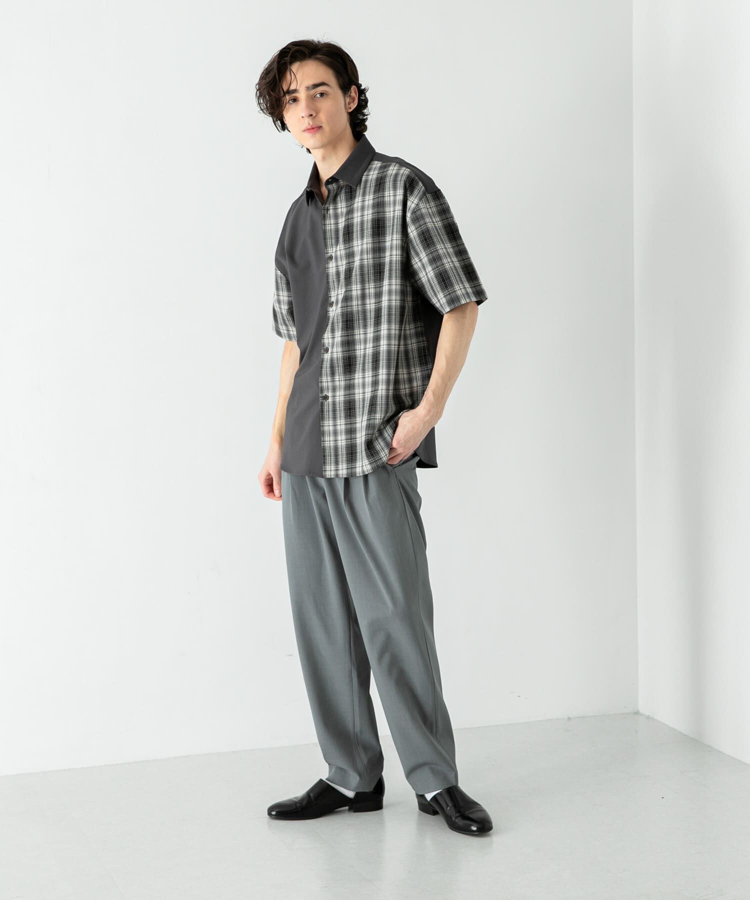 SENSE OF PLACE by URBAN RESEARCH「チェックブロックドルーズシャツ(5分袖)」|シャツ・ブラウス|