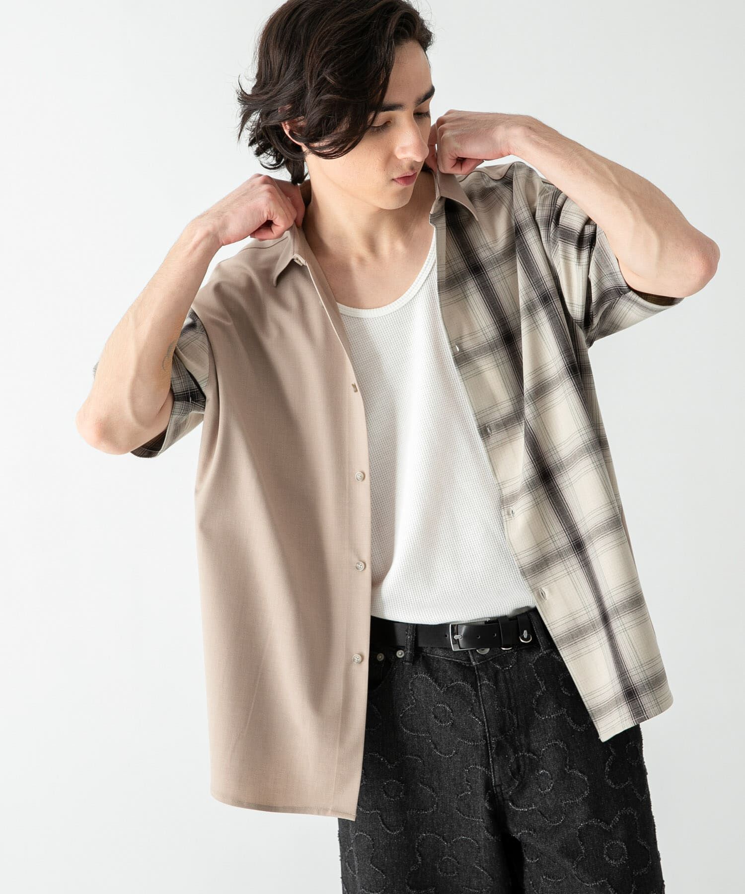 SENSE OF PLACE by URBAN RESEARCH「チェックブロックドルーズシャツ(5分袖)」|シャツ・ブラウス|