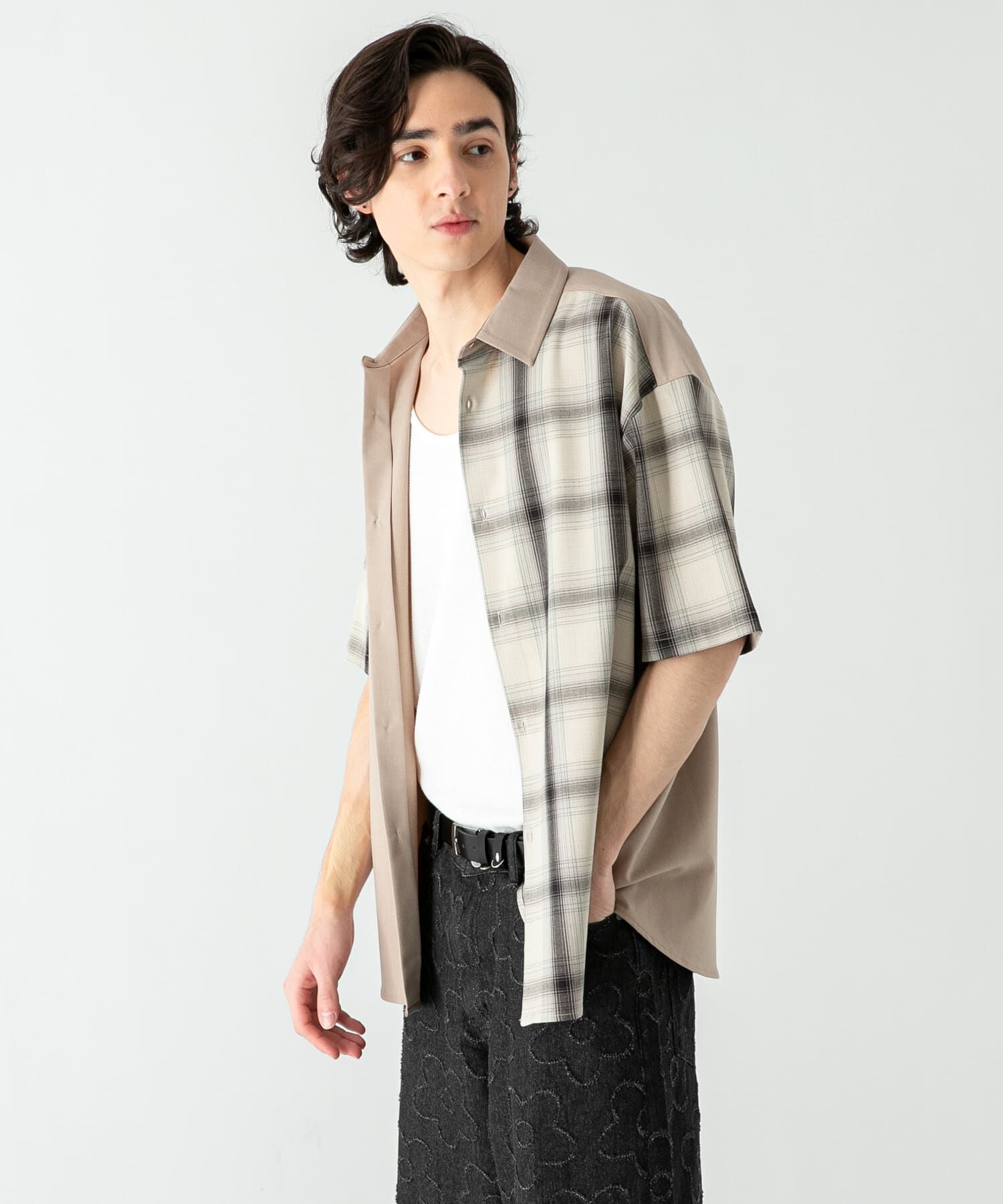 SENSE OF PLACE by URBAN RESEARCH「チェックブロックドルーズシャツ(5分袖)」|シャツ・ブラウス|