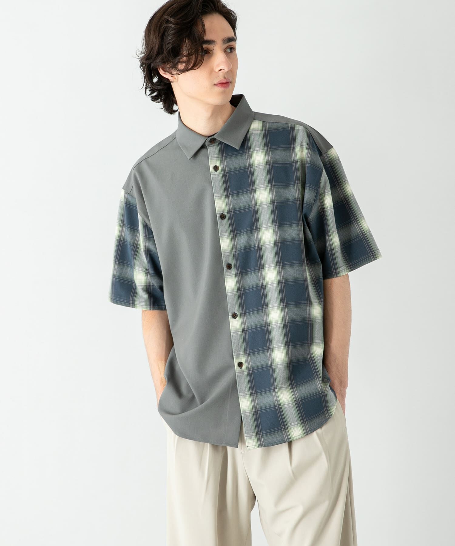 SENSE OF PLACE by URBAN RESEARCH「チェックブロックドルーズシャツ(5分袖)」|シャツ・ブラウス|