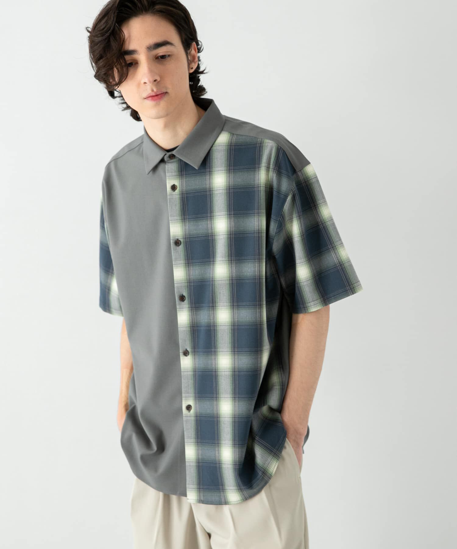 SENSE OF PLACE by URBAN RESEARCH「チェックブロックドルーズシャツ(5分袖)」|シャツ・ブラウス|