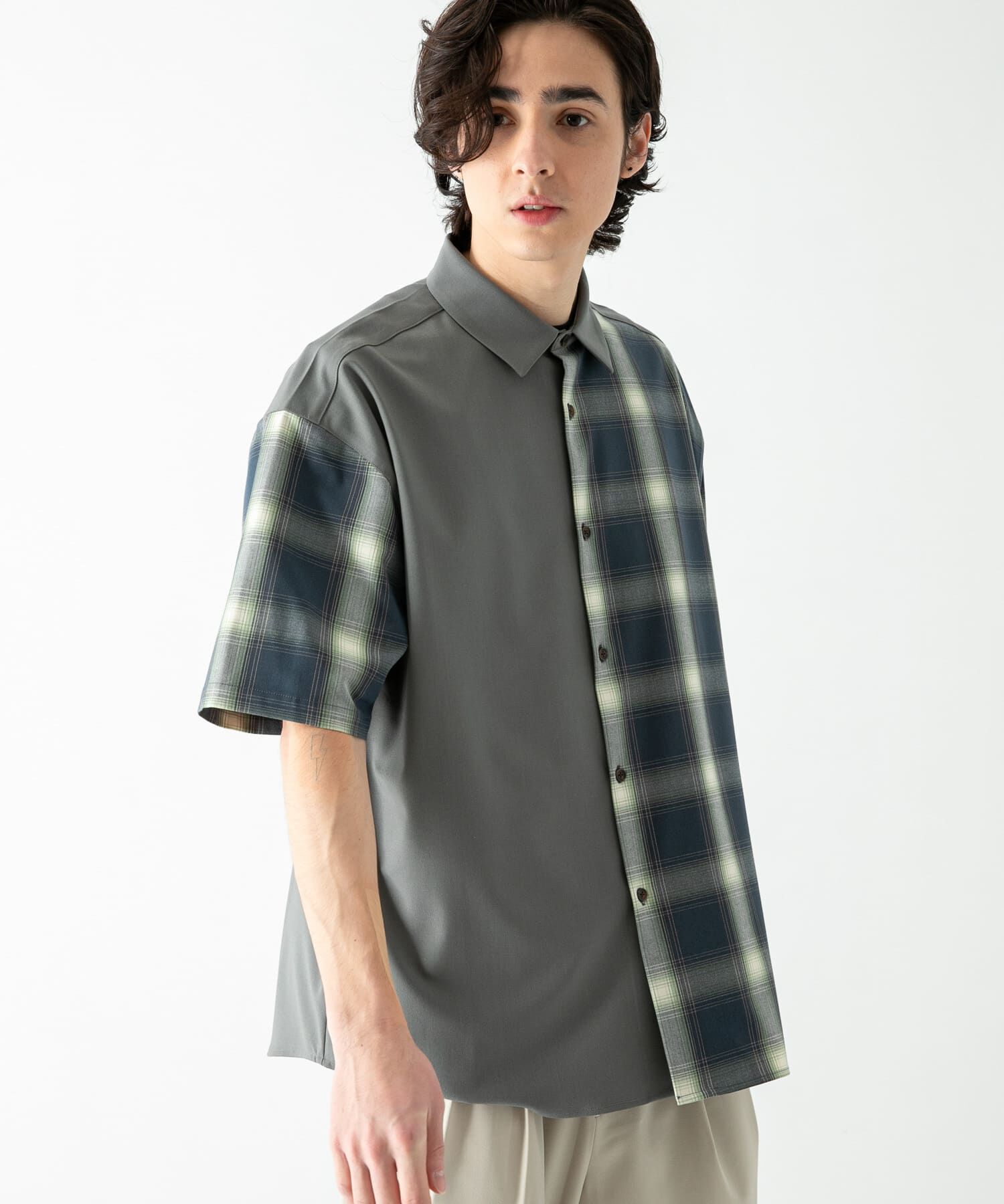 SENSE OF PLACE by URBAN RESEARCH「チェックブロックドルーズシャツ(5分袖)」|シャツ・ブラウス|