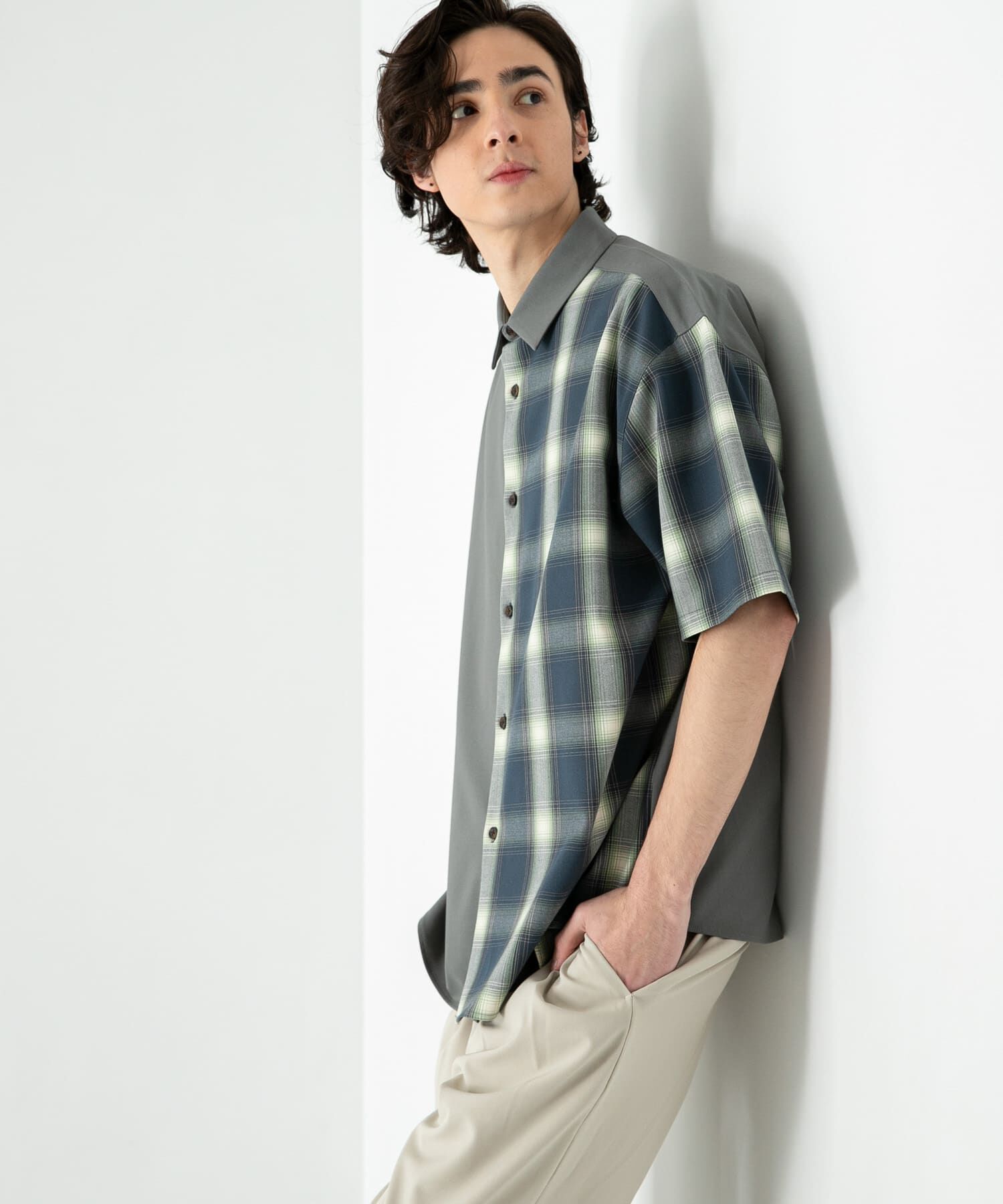 SENSE OF PLACE by URBAN RESEARCH「チェックブロックドルーズシャツ(5分袖)」|シャツ・ブラウス|