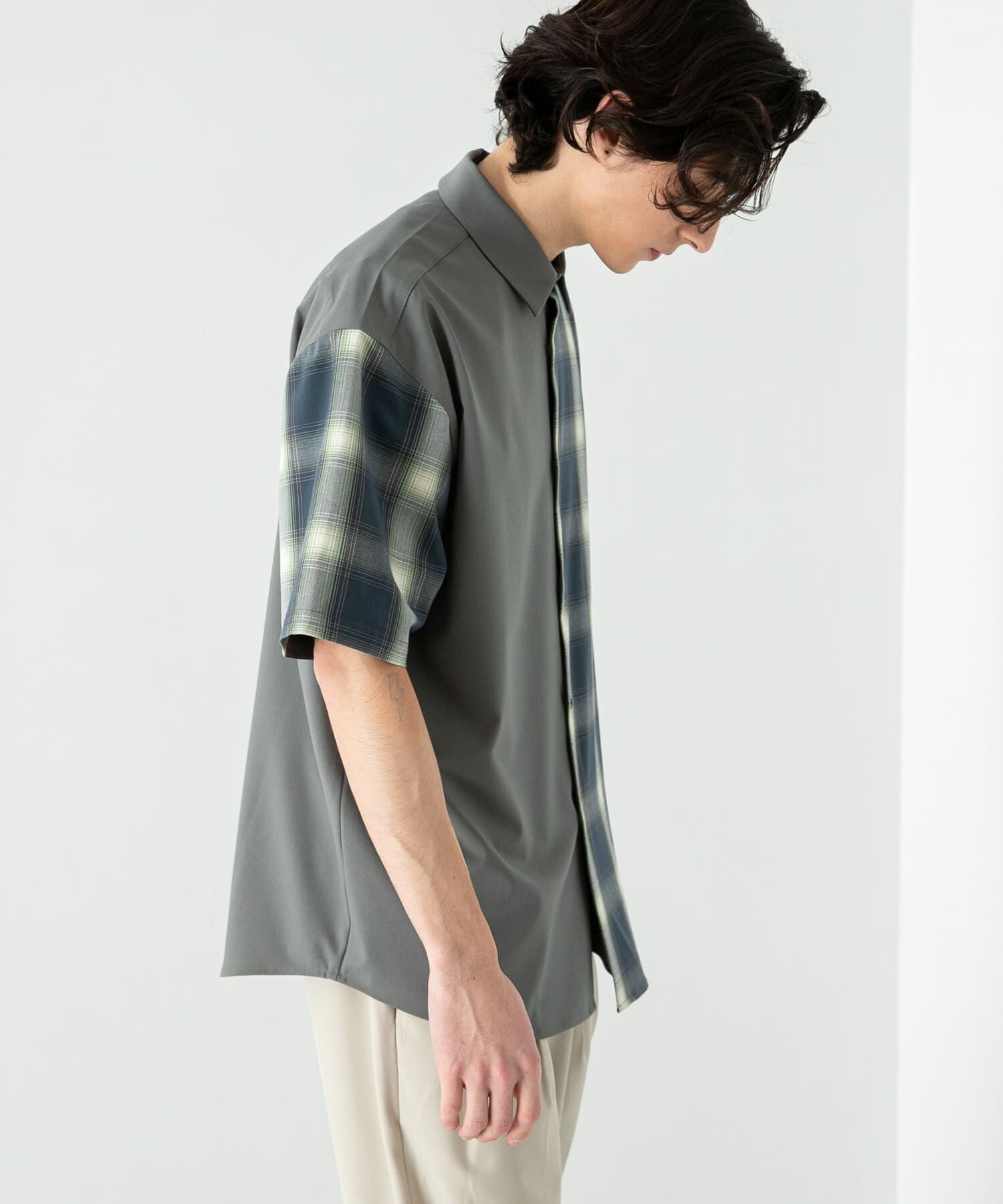 SENSE OF PLACE by URBAN RESEARCH「チェックブロックドルーズシャツ(5分袖)」|シャツ・ブラウス|