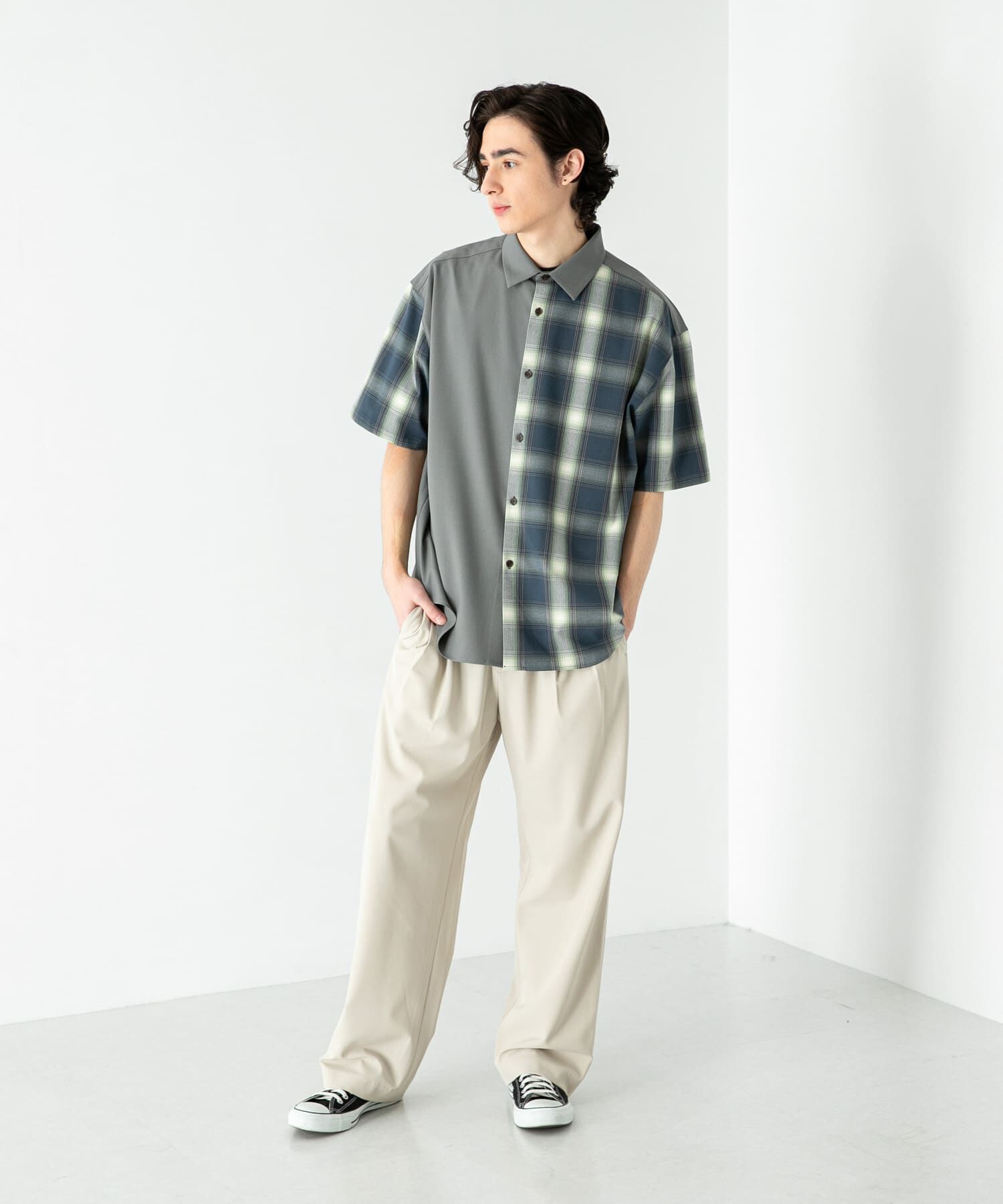 SENSE OF PLACE by URBAN RESEARCH「チェックブロックドルーズシャツ(5分袖)」|シャツ・ブラウス|