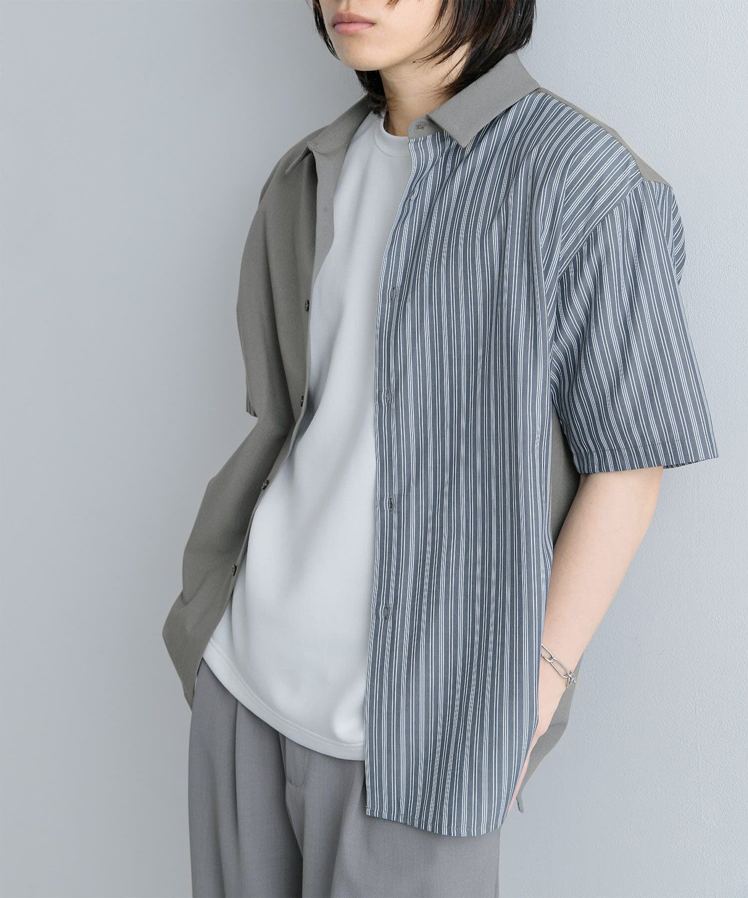 SENSE OF PLACE by URBAN RESEARCH「ストライプブロックドシャツ(5分袖)」|シャツ・ブラウス|