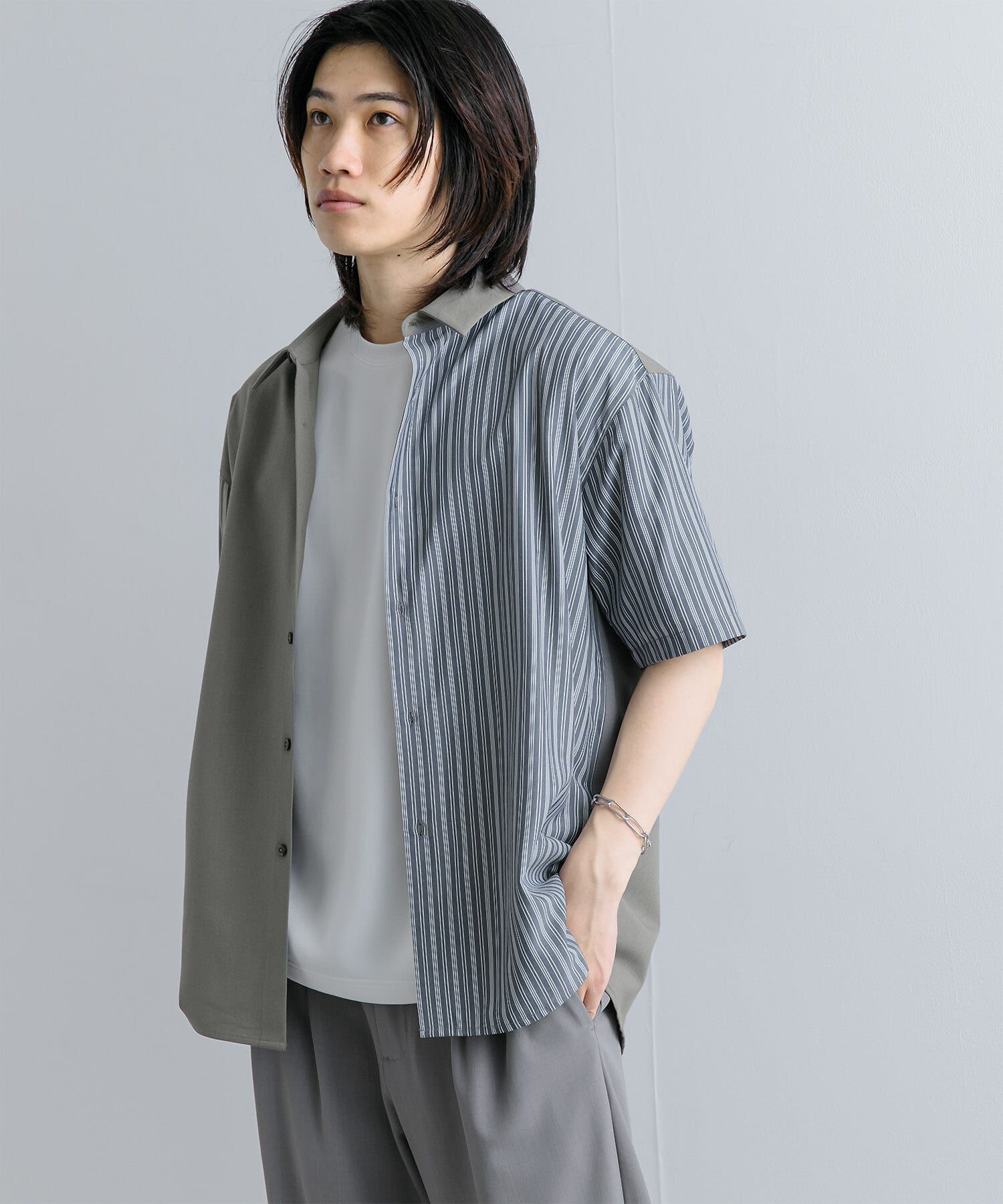 SENSE OF PLACE by URBAN RESEARCH「ストライプブロックドシャツ(5分袖)」|シャツ・ブラウス|