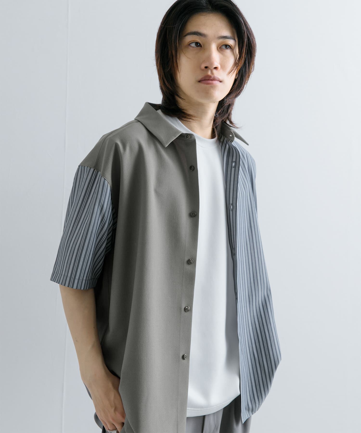 SENSE OF PLACE by URBAN RESEARCH「ストライプブロックドシャツ(5分袖)」|シャツ・ブラウス|