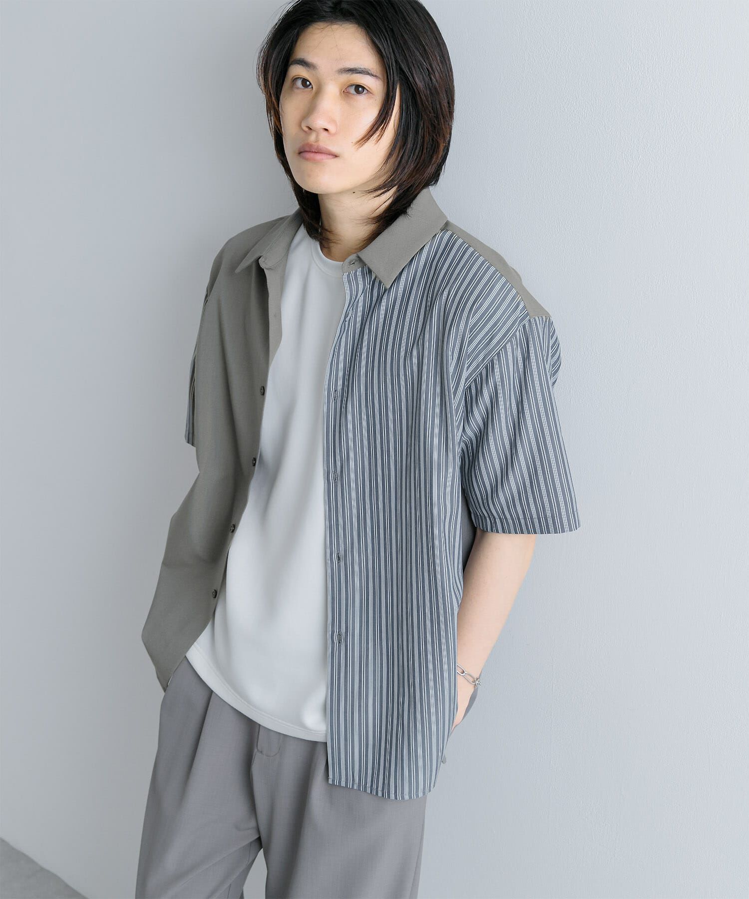 SENSE OF PLACE by URBAN RESEARCH「ストライプブロックドシャツ(5分袖)」|シャツ・ブラウス|