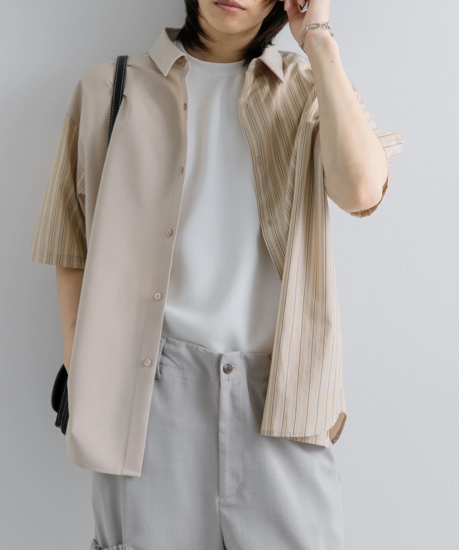 SENSE OF PLACE by URBAN RESEARCH「ストライプブロックドシャツ(5分袖)」|シャツ・ブラウス|