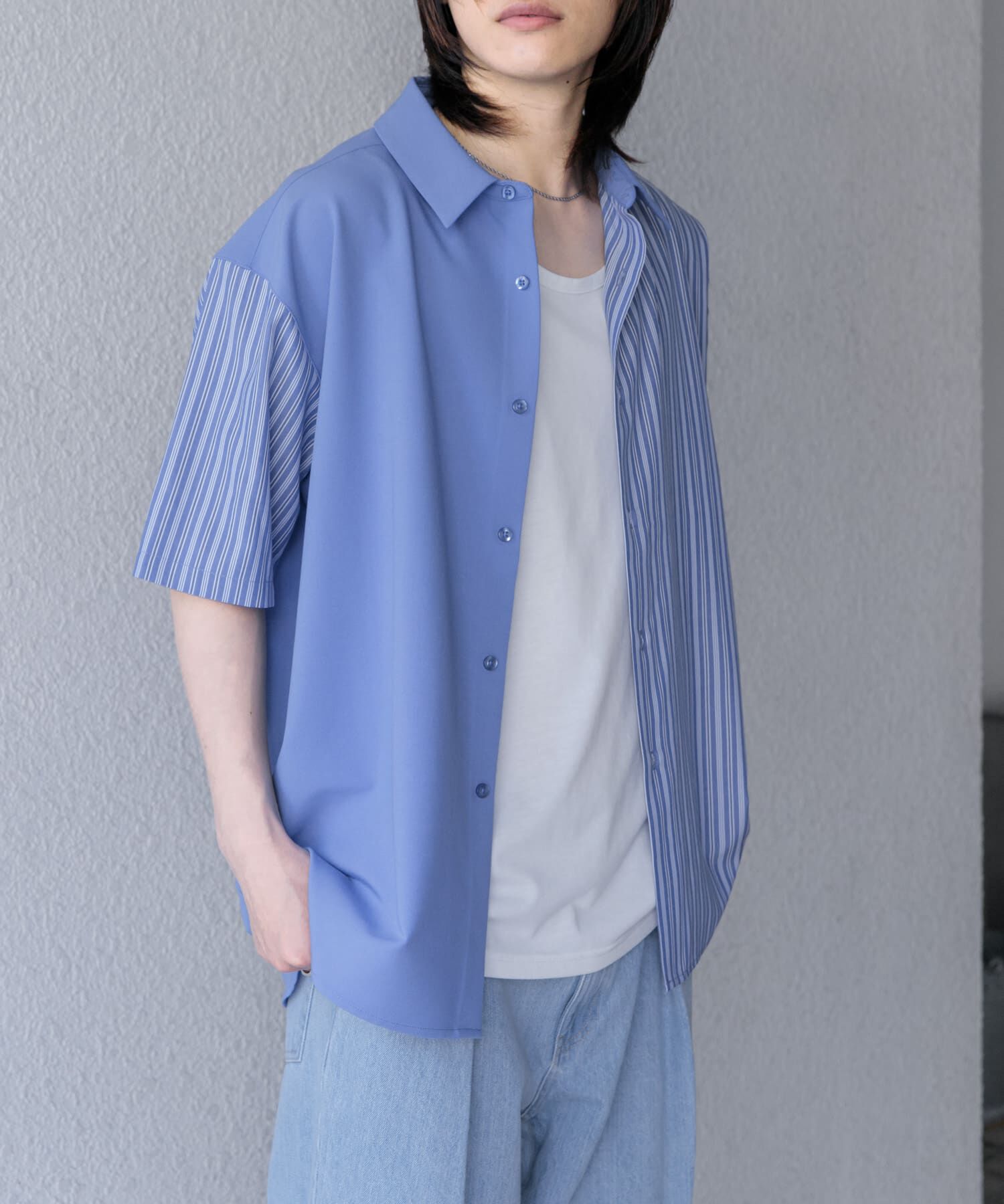 SENSE OF PLACE by URBAN RESEARCH「ストライプブロックドシャツ(5分袖)」|シャツ・ブラウス|