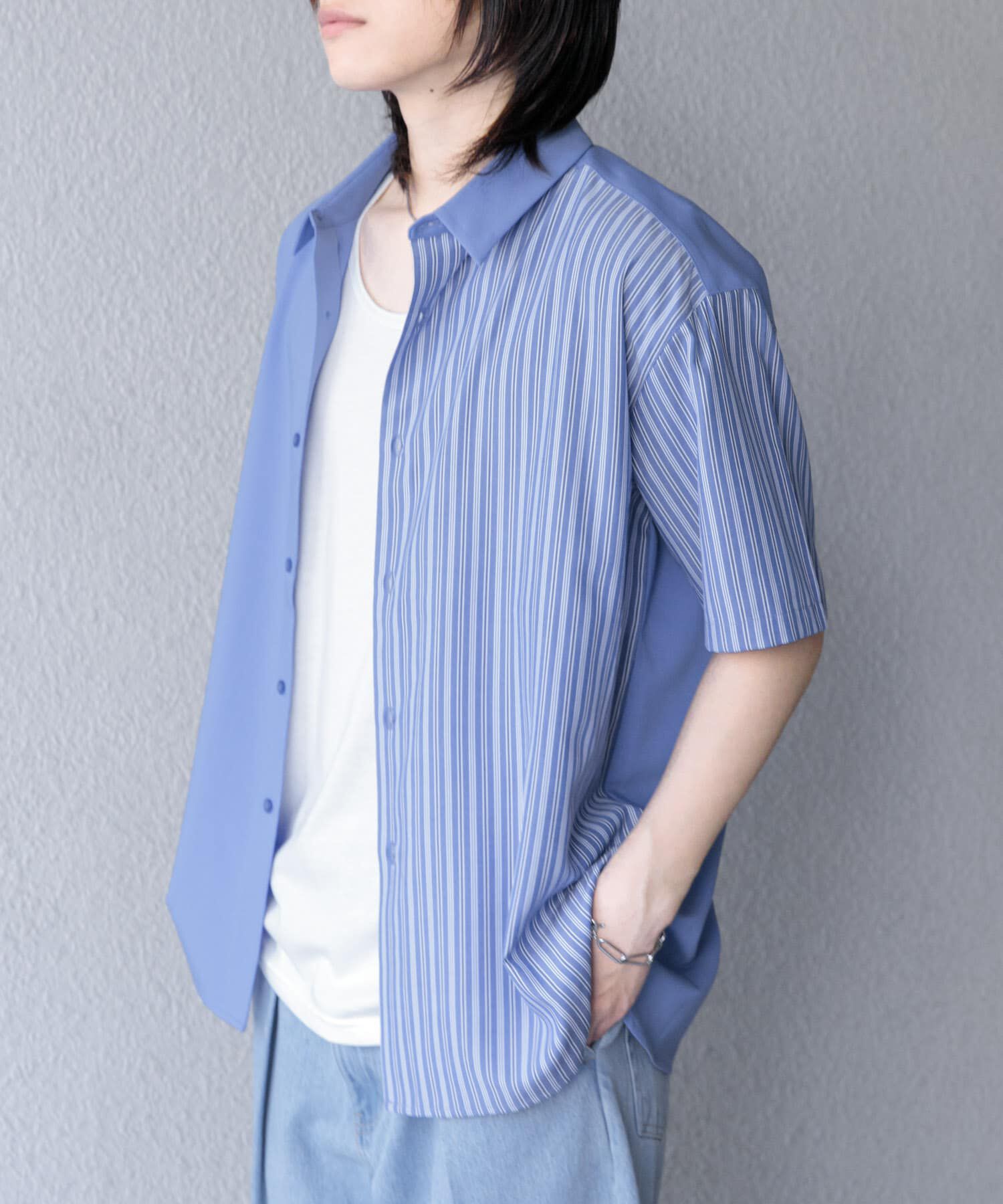 SENSE OF PLACE by URBAN RESEARCH「ストライプブロックドシャツ(5分袖)」|シャツ・ブラウス|