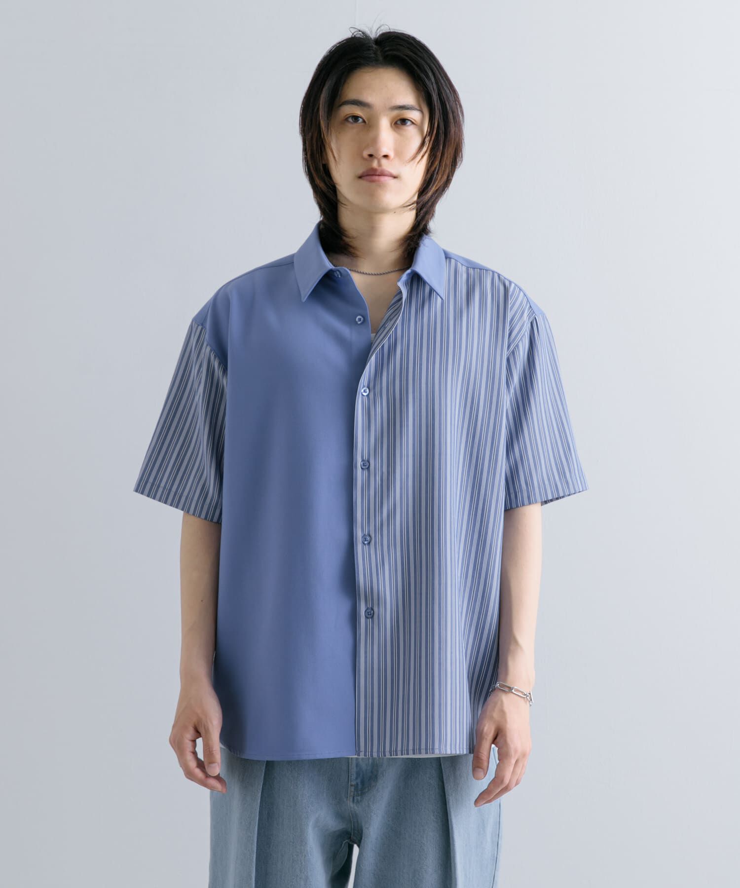 SENSE OF PLACE by URBAN RESEARCH「ストライプブロックドシャツ(5分袖)」|シャツ・ブラウス|