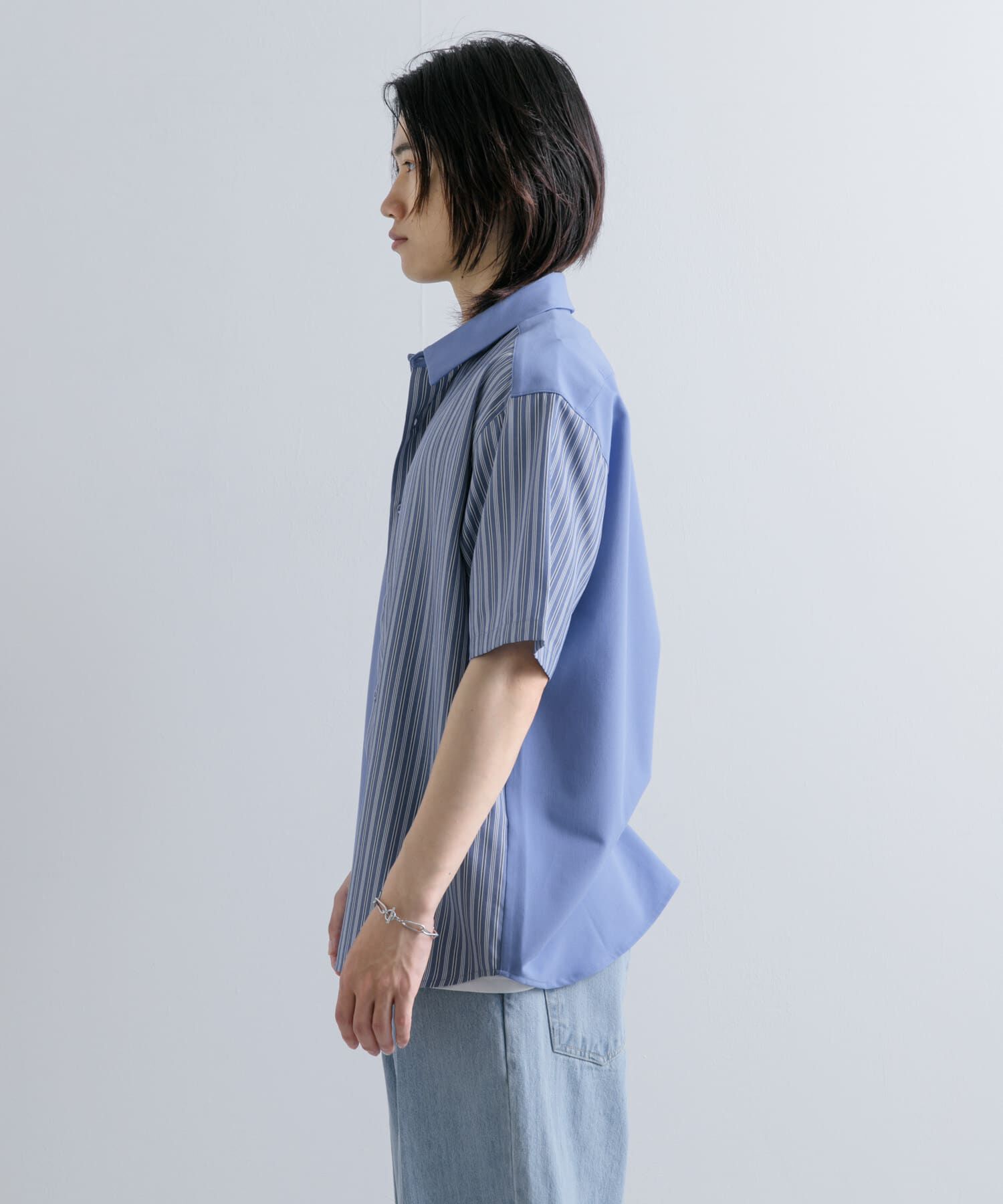 SENSE OF PLACE by URBAN RESEARCH「ストライプブロックドシャツ(5分袖)」|シャツ・ブラウス|