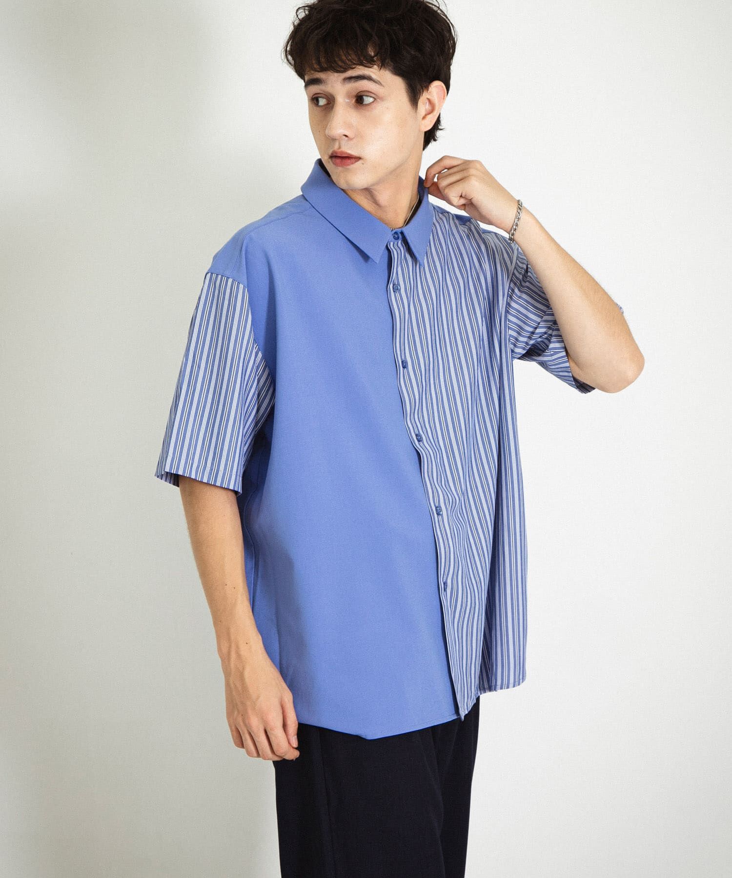 SENSE OF PLACE by URBAN RESEARCH「ストライプブロックドシャツ(5分袖)」|シャツ・ブラウス|