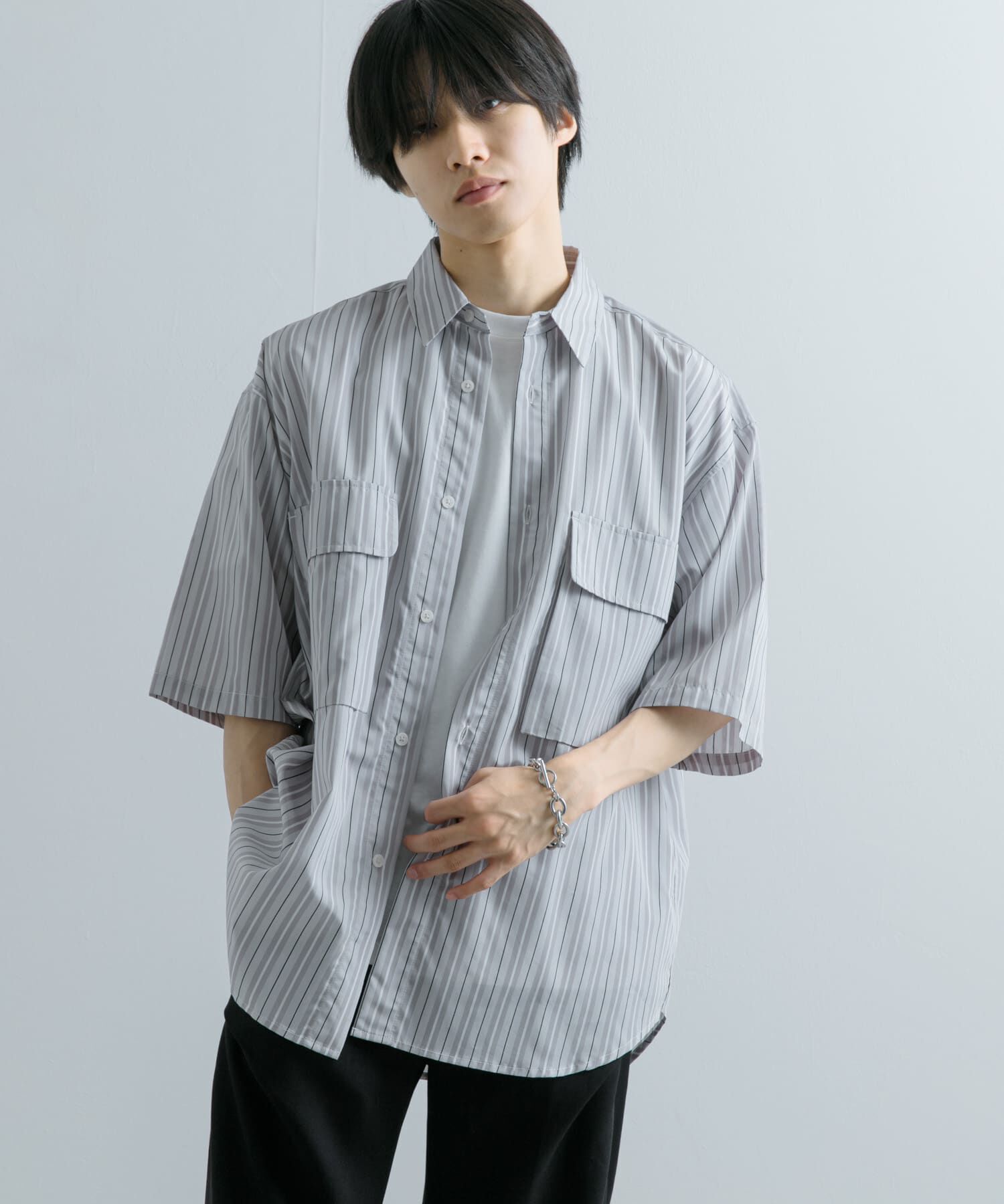 SENSE OF PLACE by URBAN RESEARCH「ストライプCPOルーズシャツ(5分袖)」|シャツ・ブラウス|