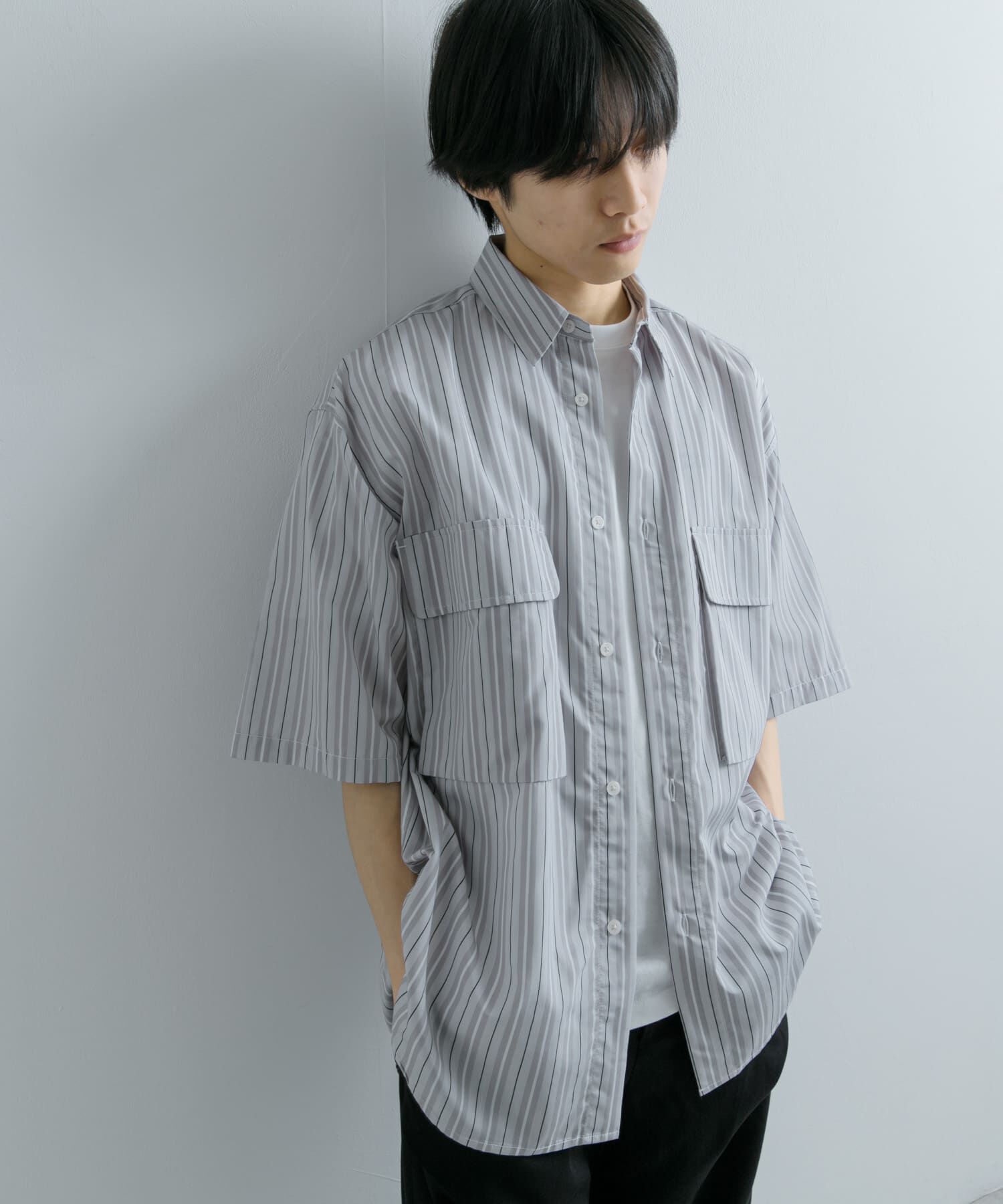 SENSE OF PLACE by URBAN RESEARCH「ストライプCPOルーズシャツ(5分袖)」|シャツ・ブラウス|